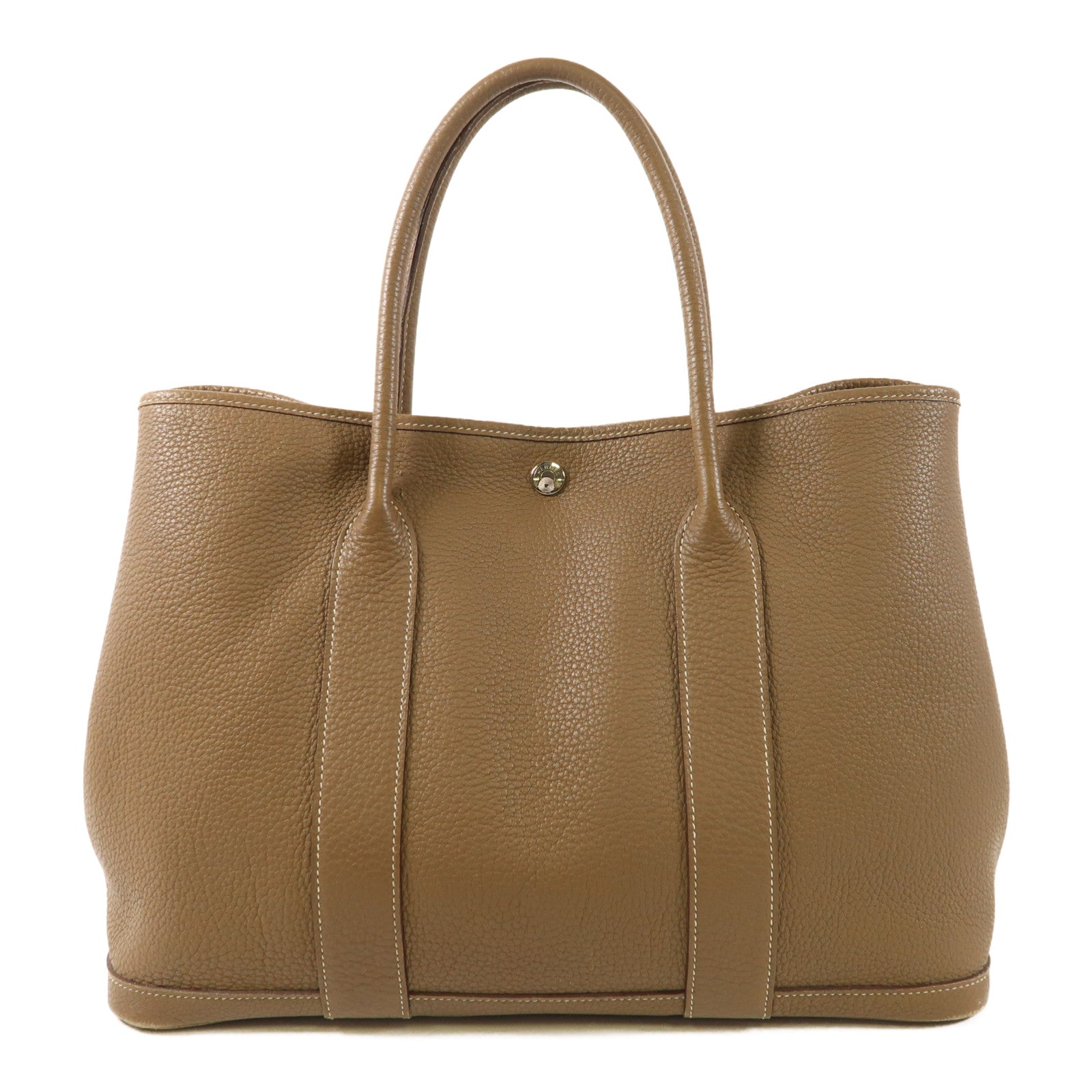 HERMES Negonda皮革Garden Party PM銀扣手挽袋Etoupe