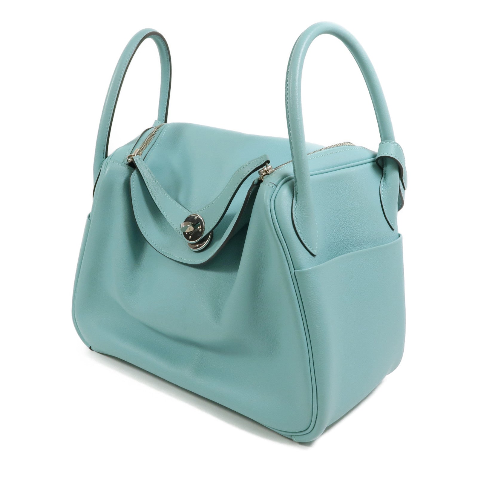 HERMES Evercolor皮革Lindy 30銀扣手挽肩背兩用袋Bleu Atoll