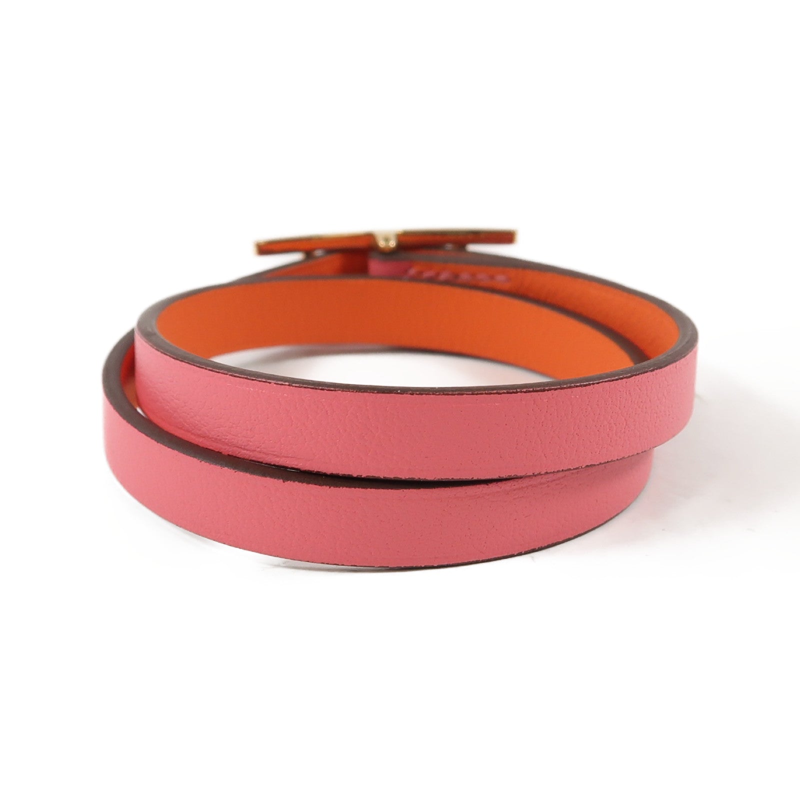 HERMES Swift皮革Hapi Bracelet金扣手鏈粉紅色