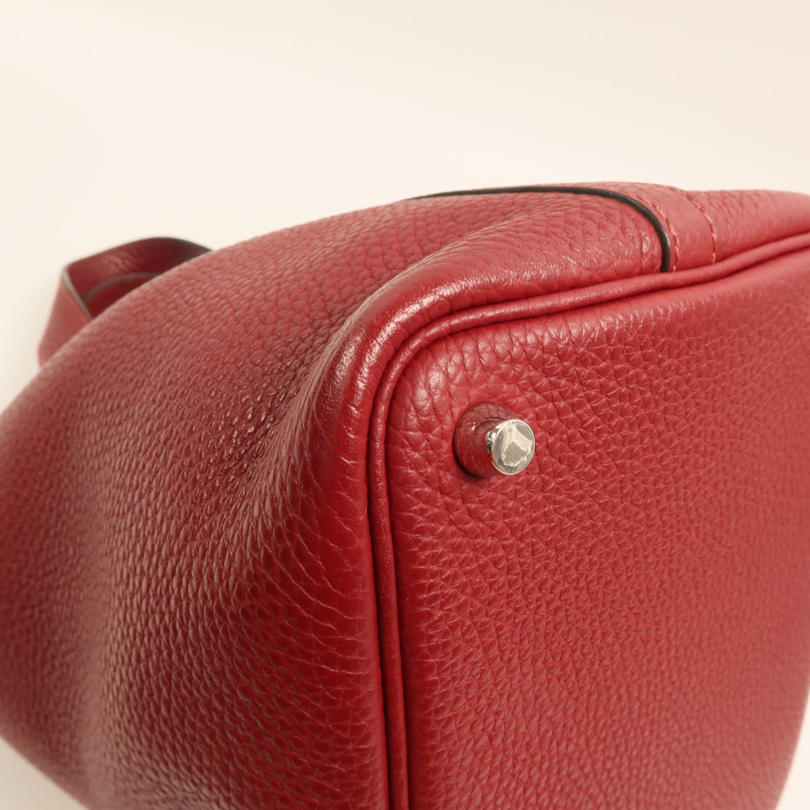 HERMES Clemence皮革Picotin PM銀扣手挽袋Rouge Grenat