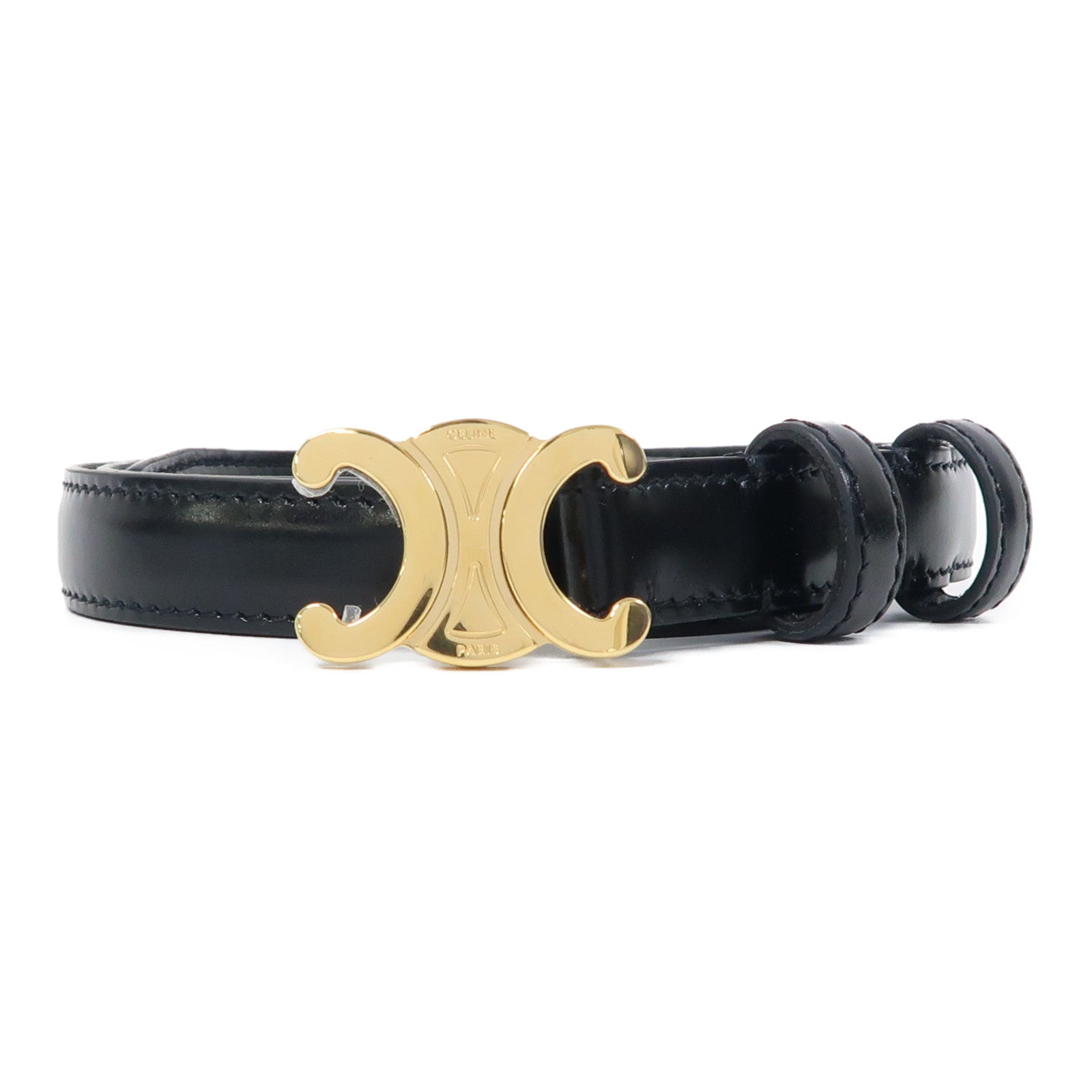 CELINE 牛皮皮革Triomphe Belt金扣皮帶黑色