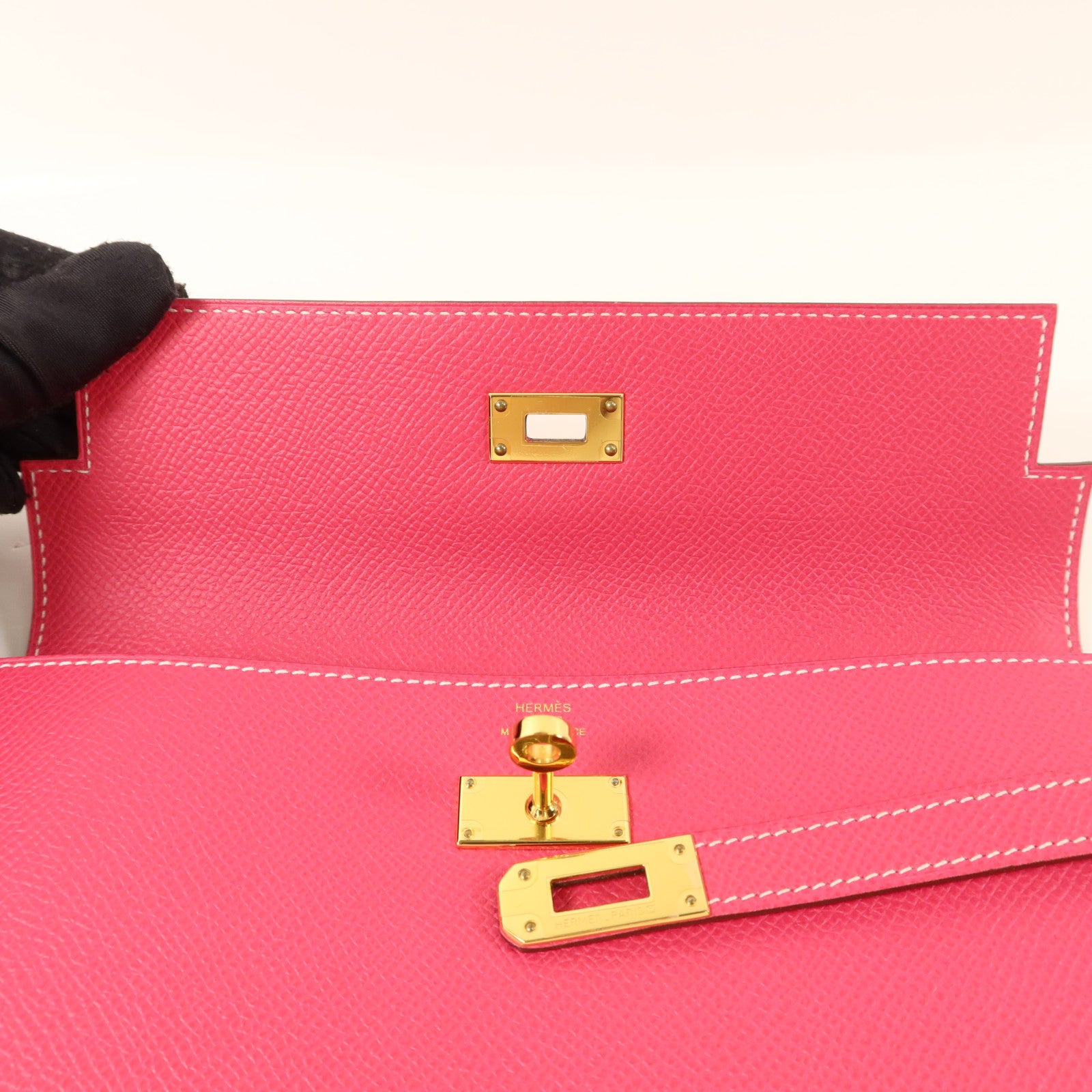HERMES Epsom皮革Kelly Wallet長錢包Rose Tyrien