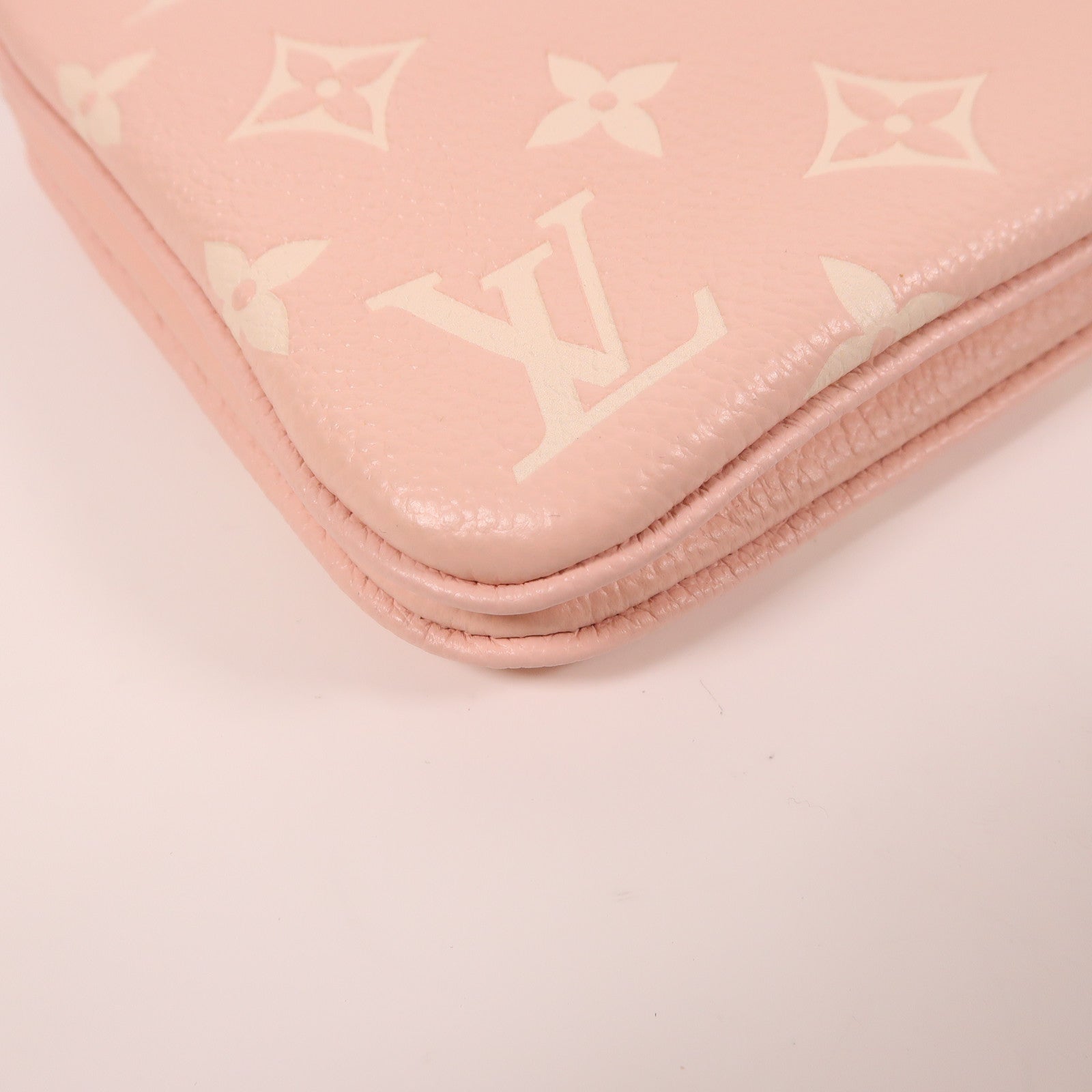 LOUIS VUITTON Monogram Empreinte Double Zip Pochette金扣肩背袋粉紅色