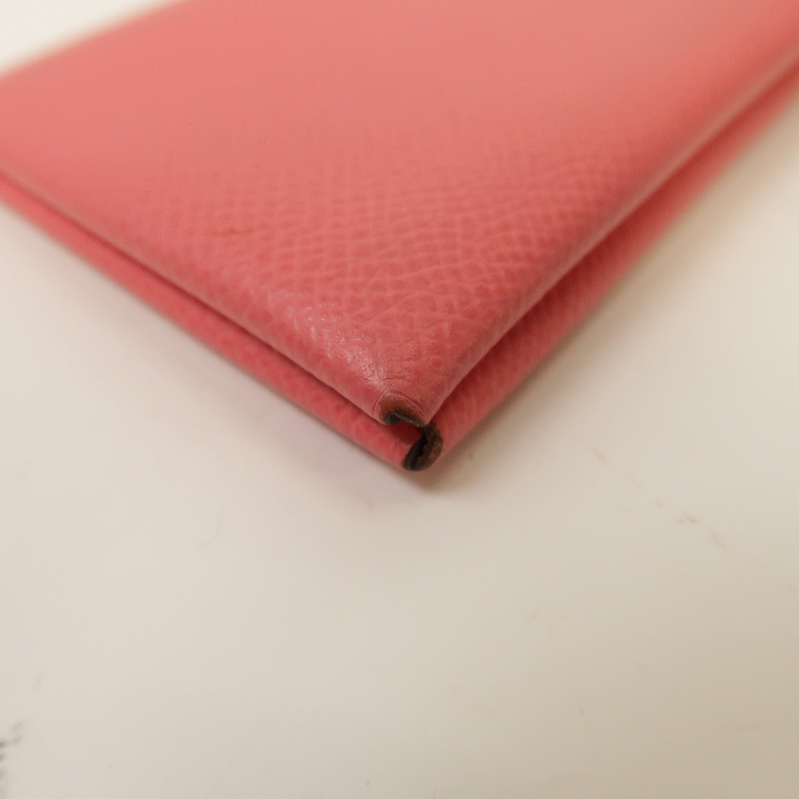 HERMES Epsom皮革Calvi銀扣卡片套Rose Azalee/粉紅色