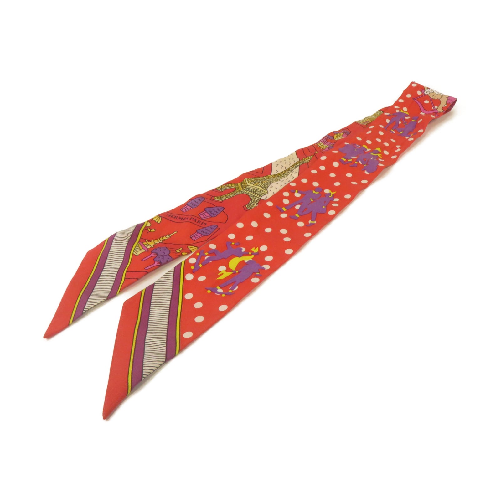 HERMES 【激減優惠】絲質Twilly絲巾紅色/紫色