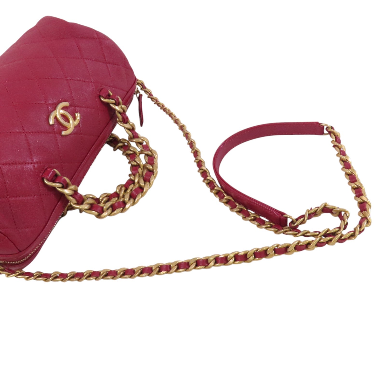 CHANEL 牛皮皮革Chain 2Way Shoulder Bag金扣鏈帶手挽肩背兩用袋