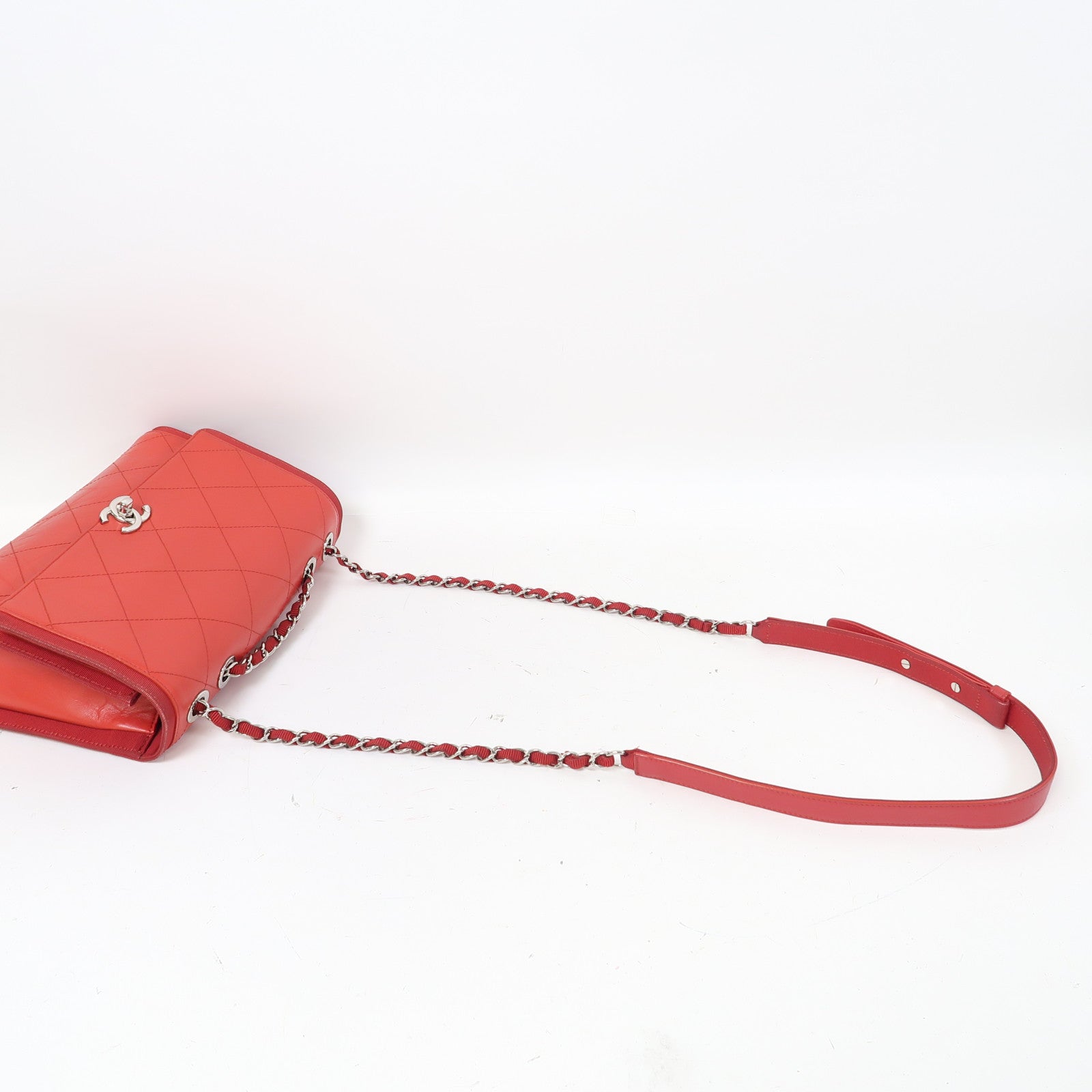 CHANEL 【激減優惠】菱格羊皮皮革Shoulder Bag銀扣鏈帶肩背袋紅色