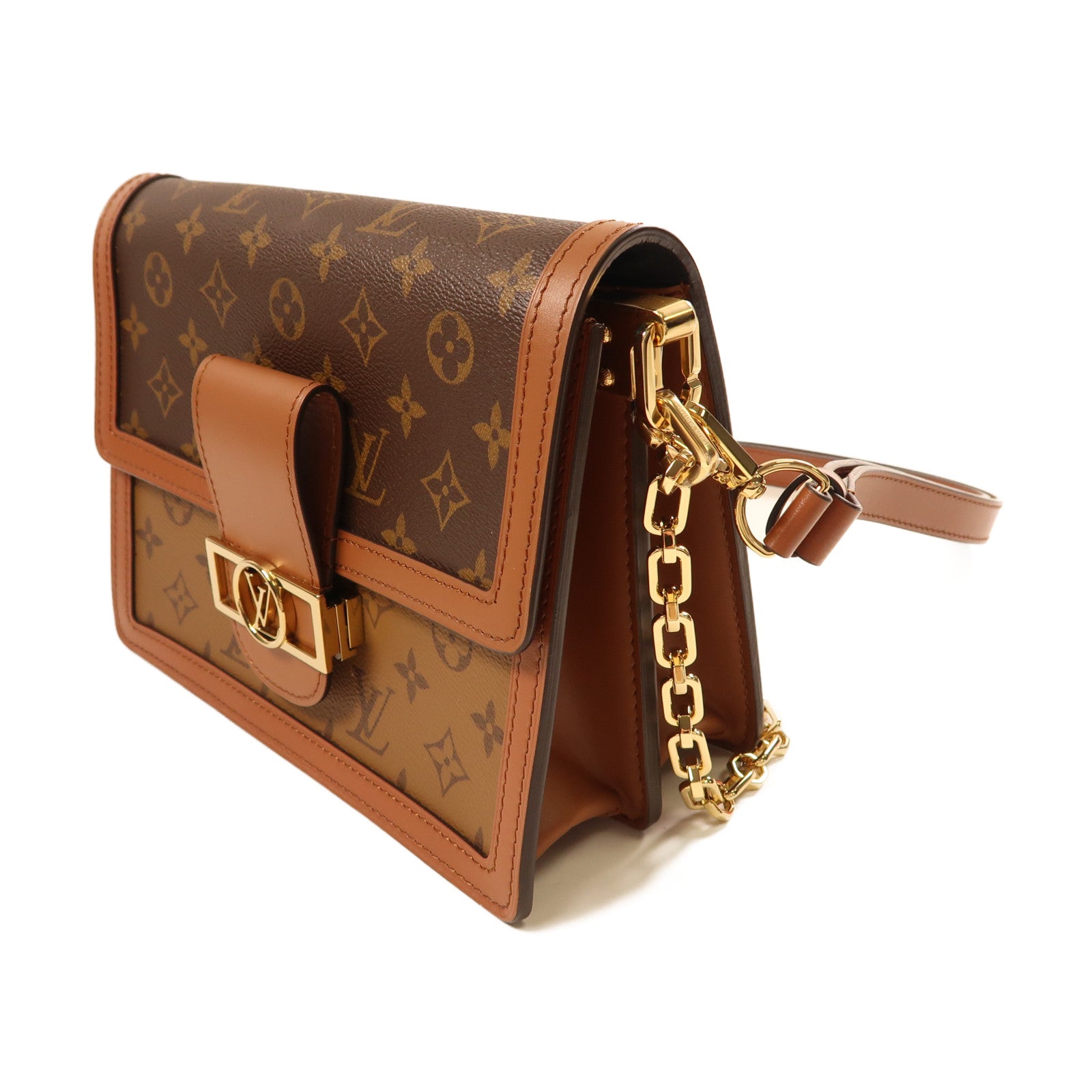 LOUIS VUITTON Monogram Reverse Dauphine MM金扣肩背兩用袋啡色