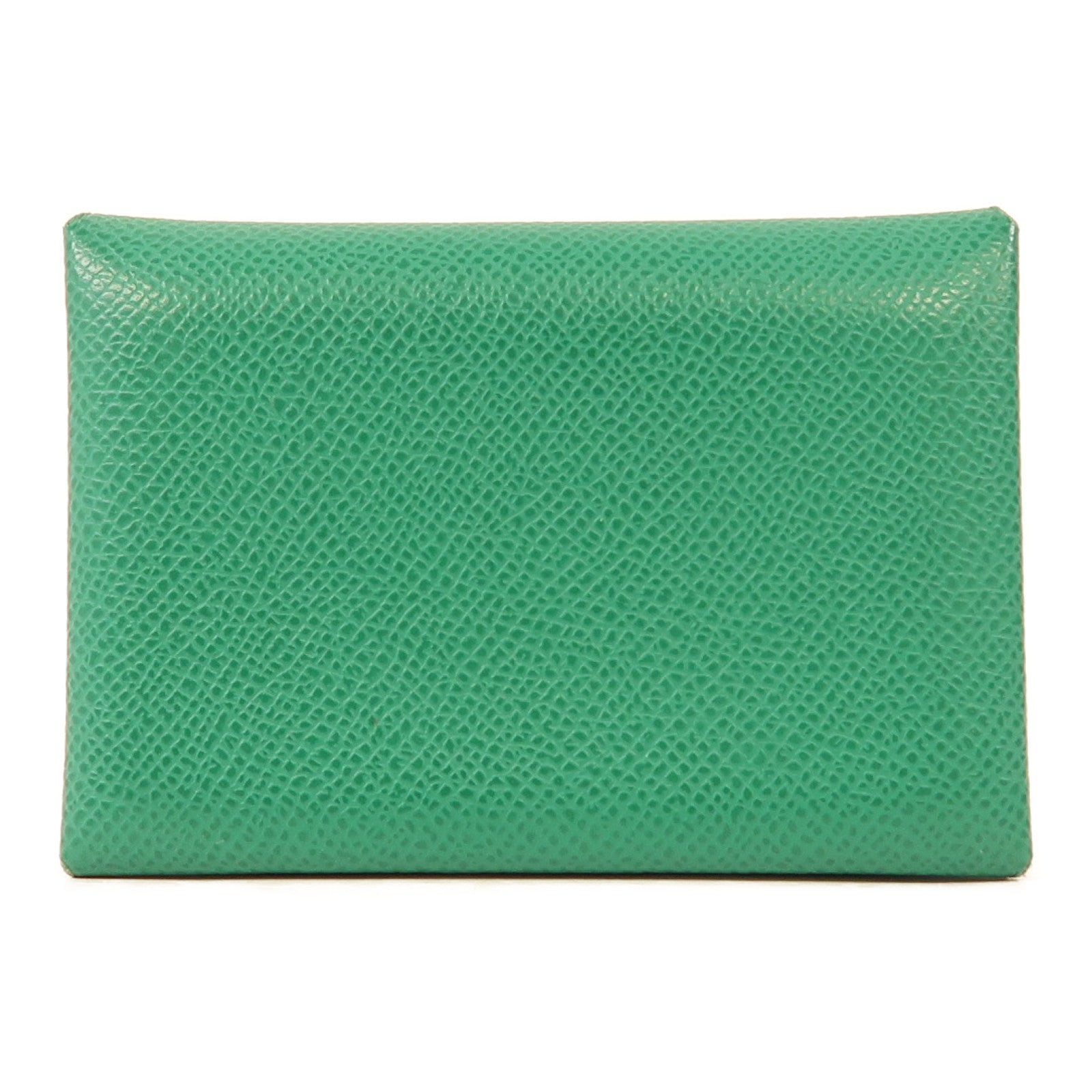 HERMES Epsom皮革Calvi Duo銀扣卡片套絲絨綠色