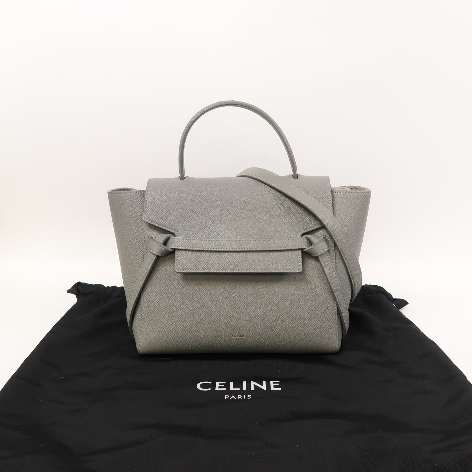 CELINE 牛皮皮革Belt Bag金扣手挽肩背兩用袋灰色