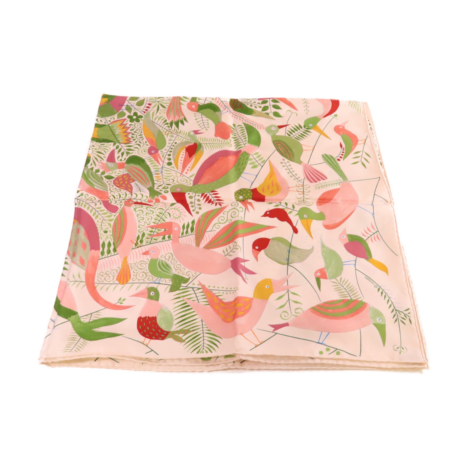 HERMES 絲質90x90 Scarf絲巾米色/粉紅色/綠色/彩色