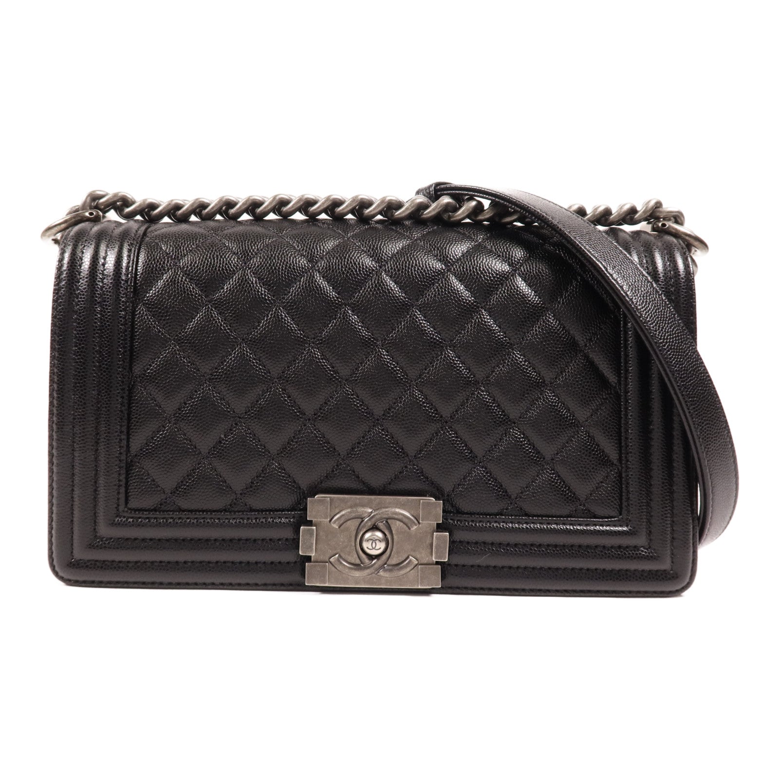 CHANEL 牛皮皮革Boy 25銀扣肩背袋