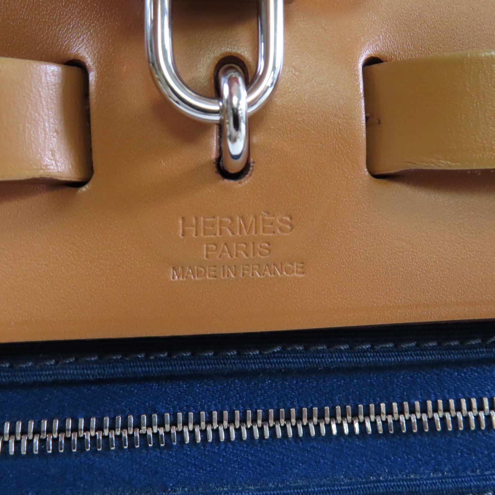 HERMES 帆布Herbag PM 2Way Shoulder Bag銀扣手挽肩背兩用袋馬爾他藍色/啡色