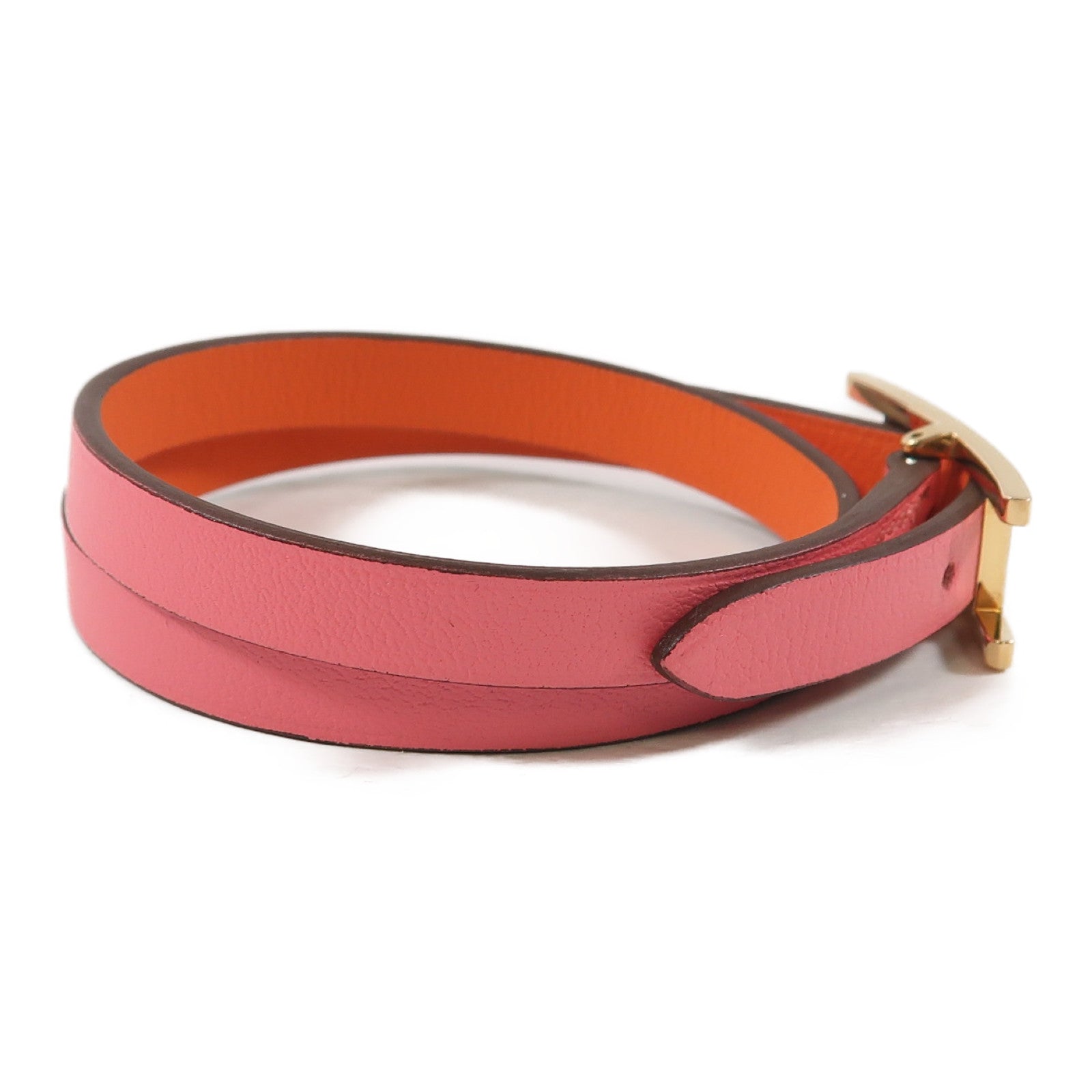 HERMES Swift皮革Hapi Bracelet金扣手鏈粉紅色