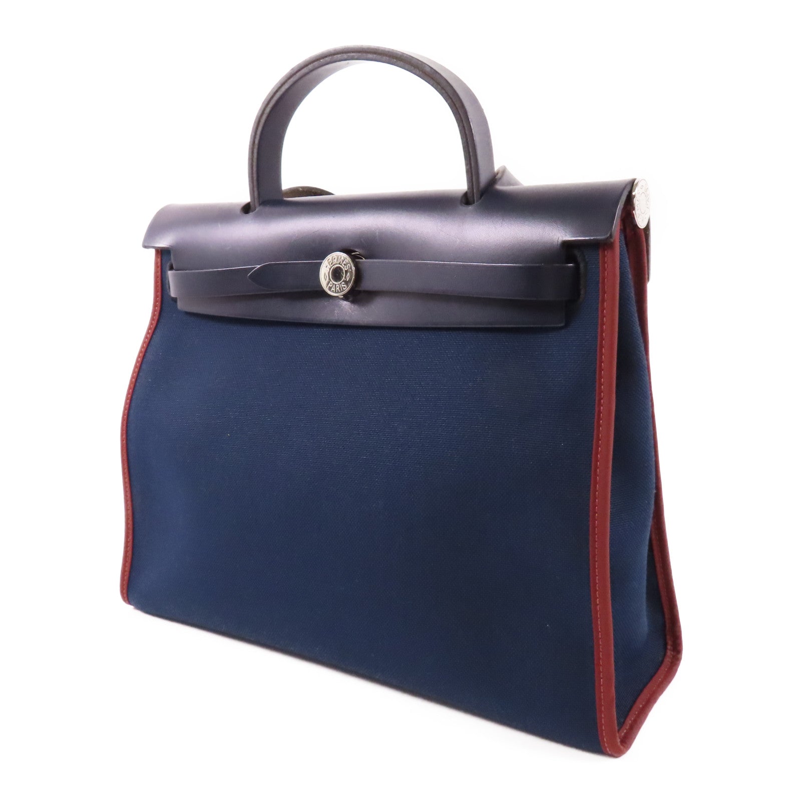 HERMES 帆布Herbag銀扣手挽肩背兩用袋76 Bleu Indigo