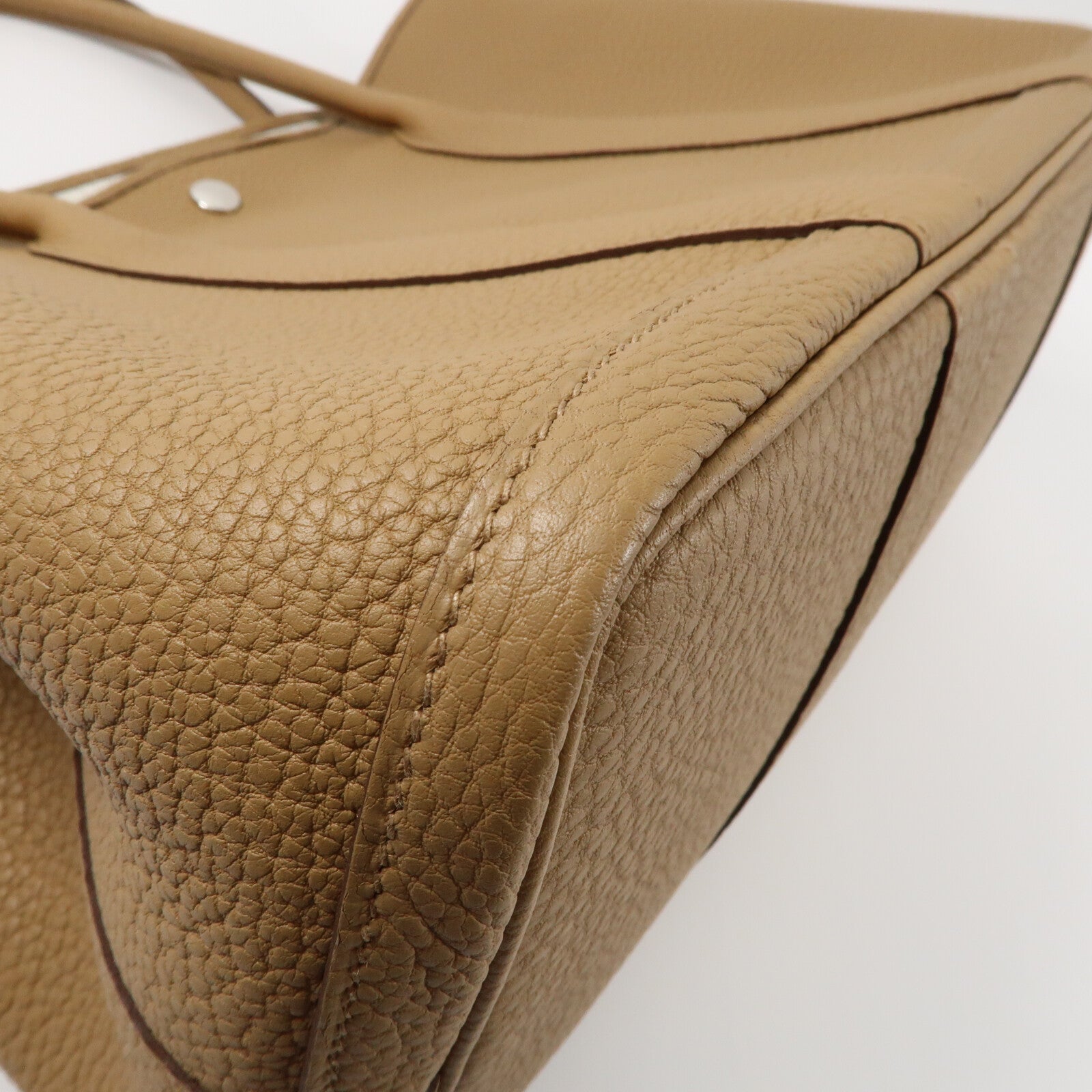 HERMES Clemence皮革GardenParty PM銀扣手挽袋Biscuit