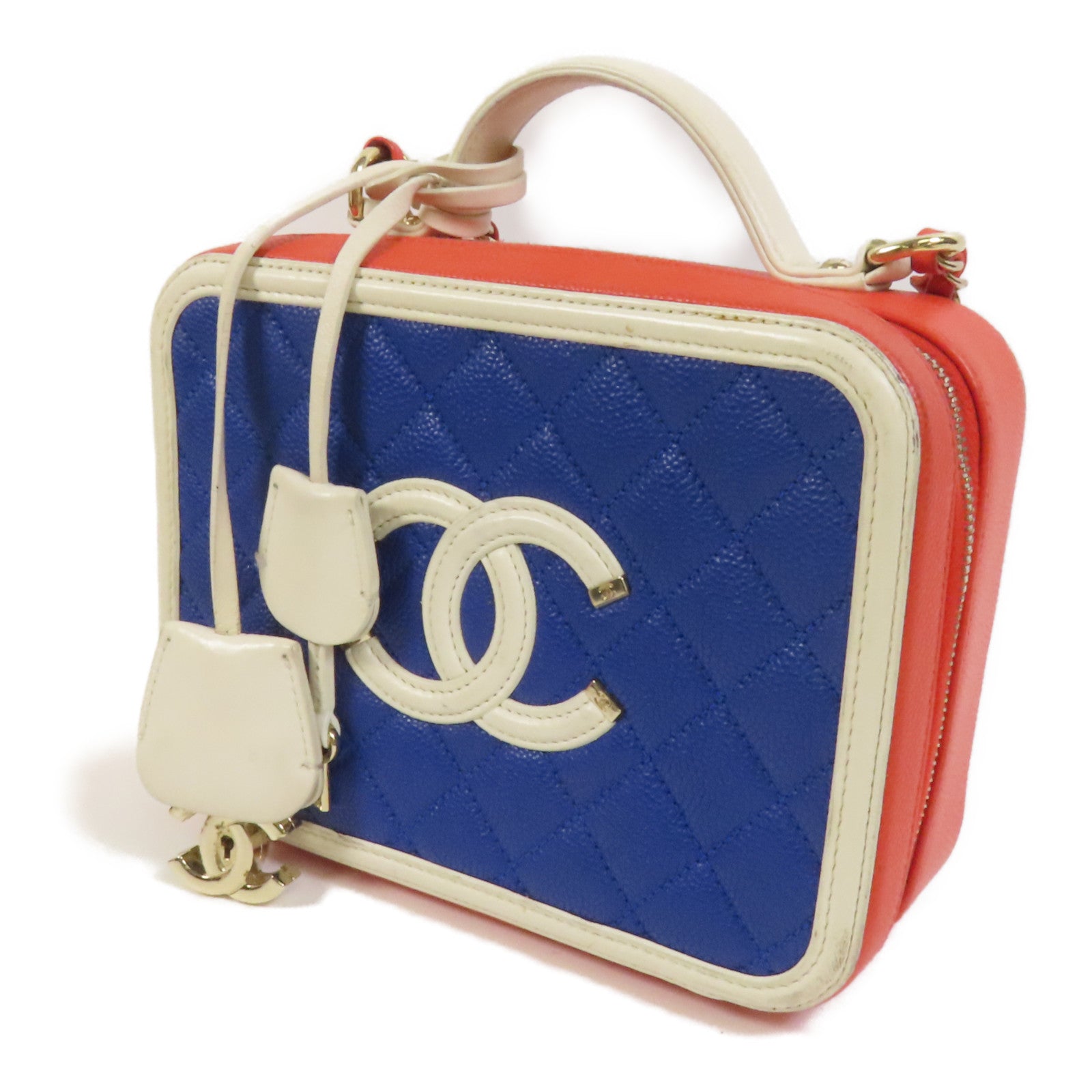 CHANEL 【激減優惠】牛皮皮革Vanity Case金扣鏈帶手挽肩背兩用袋
