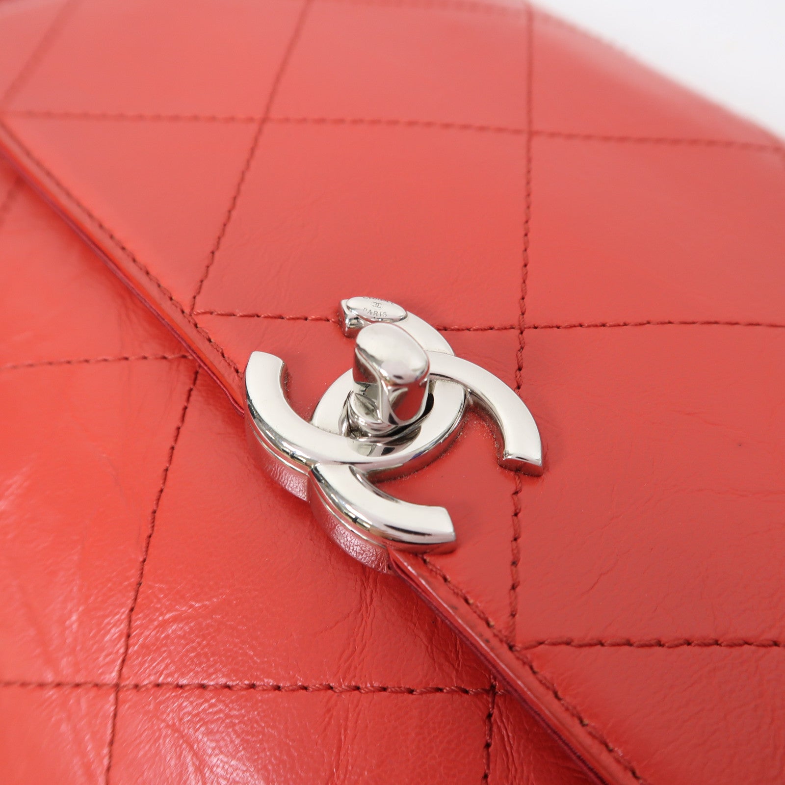 CHANEL 【激減優惠】菱格羊皮皮革Shoulder Bag銀扣鏈帶肩背袋紅色