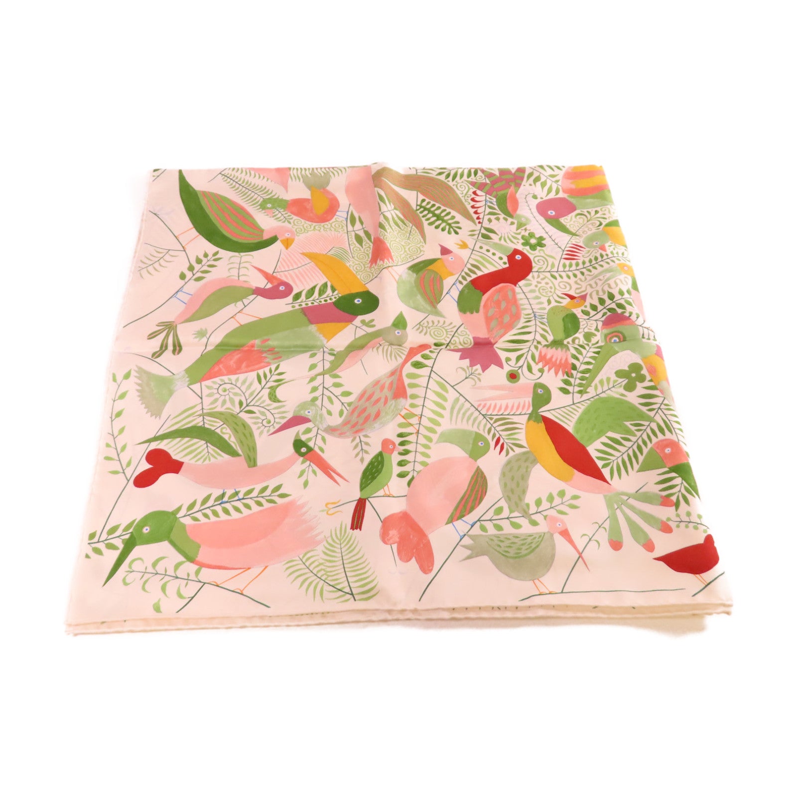 HERMES 絲質90x90 Scarf絲巾米色/粉紅色/綠色/彩色