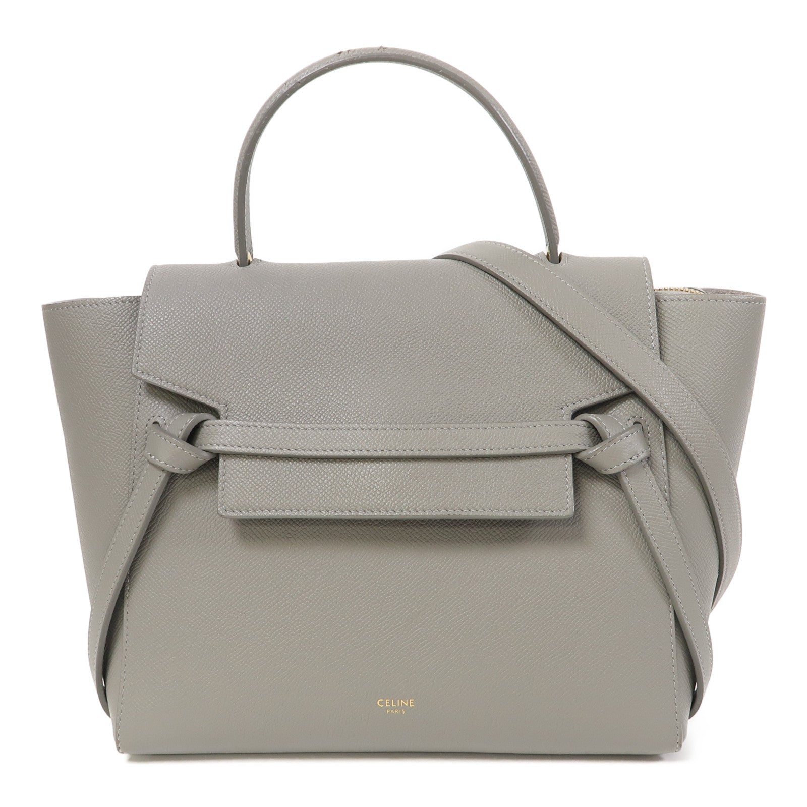 CELINE 牛皮皮革Belt Bag金扣手挽肩背兩用袋灰色