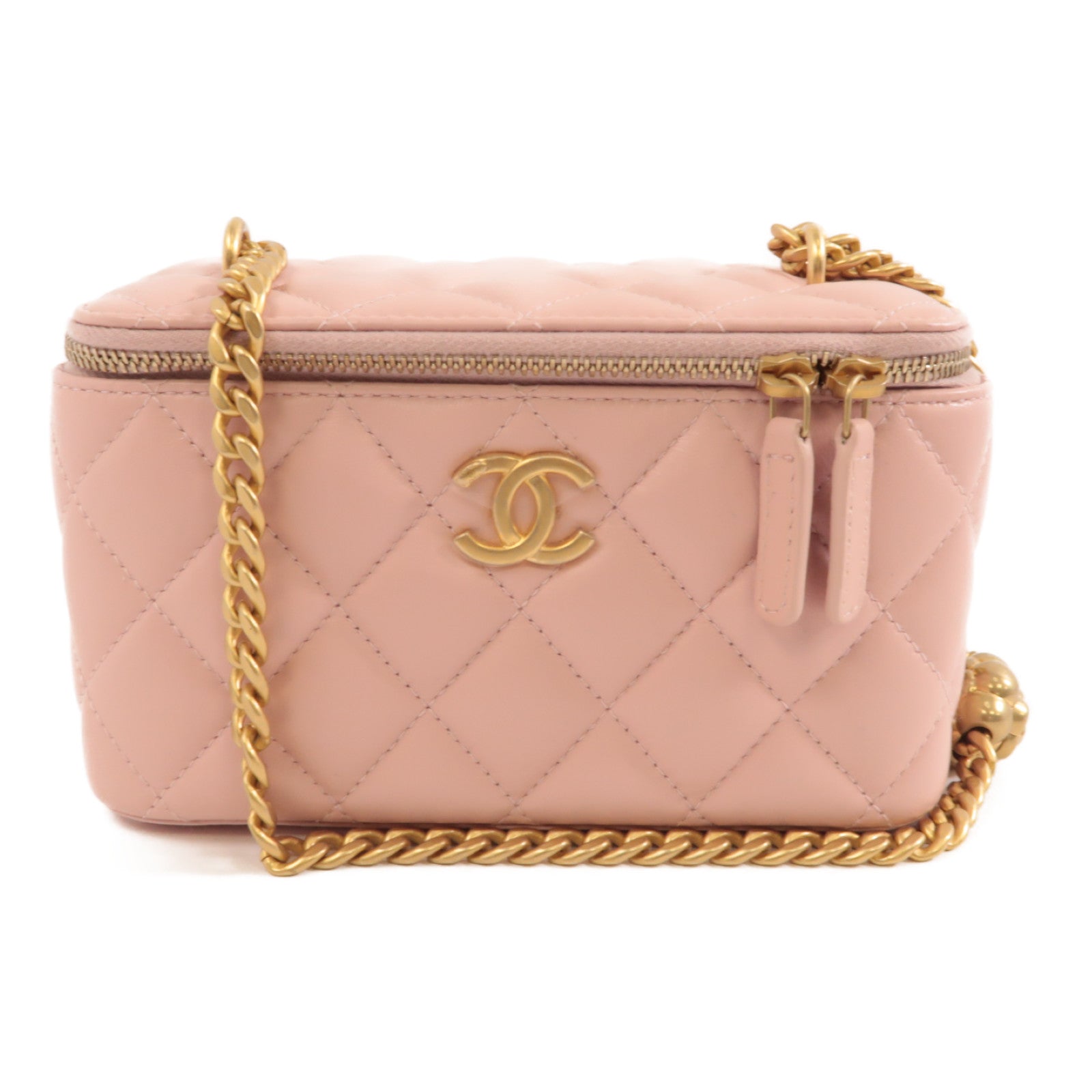CHANEL 菱格皮革Vanity Case金扣鏈帶肩背袋