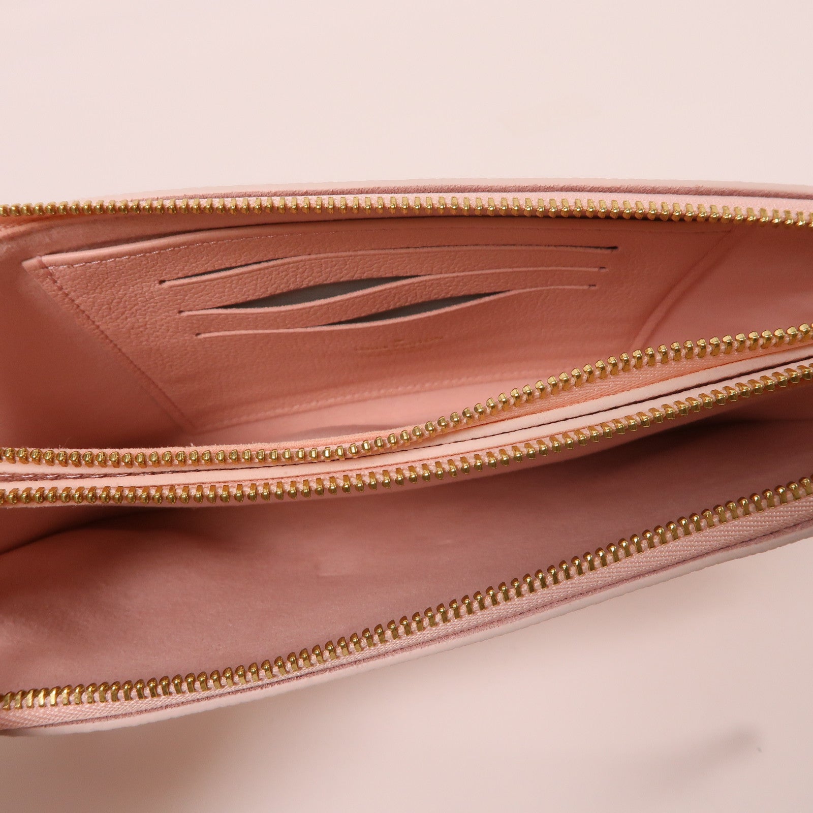LOUIS VUITTON Monogram Empreinte Double Zip Pochette金扣肩背袋粉紅色