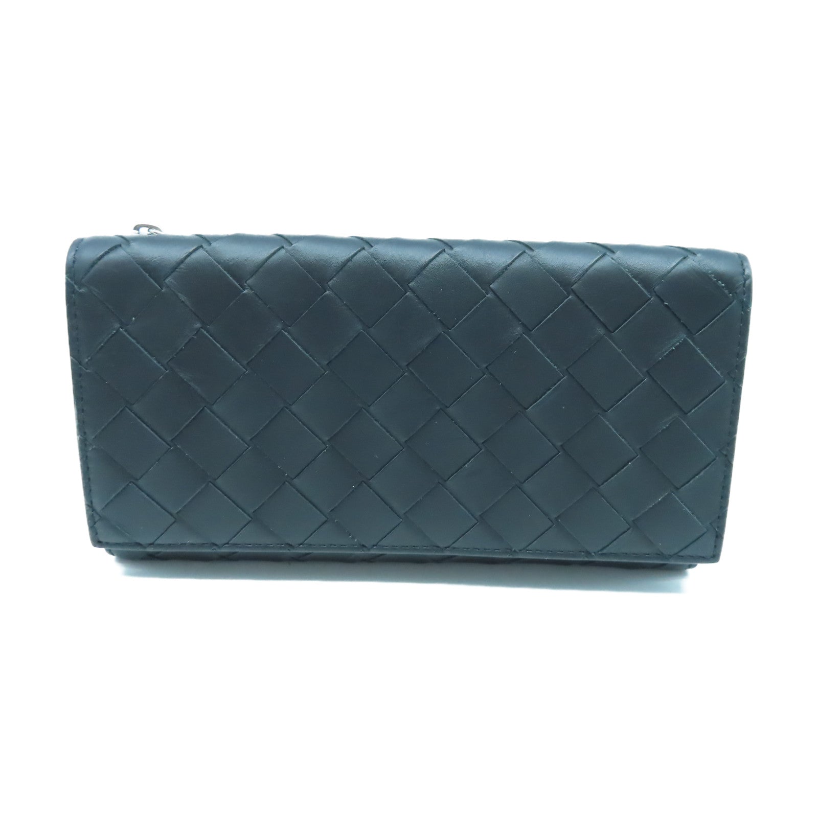 BOTTEGA VENETA 【激減優惠】羊皮皮革Round Long Wallet銀扣長錢包黑色