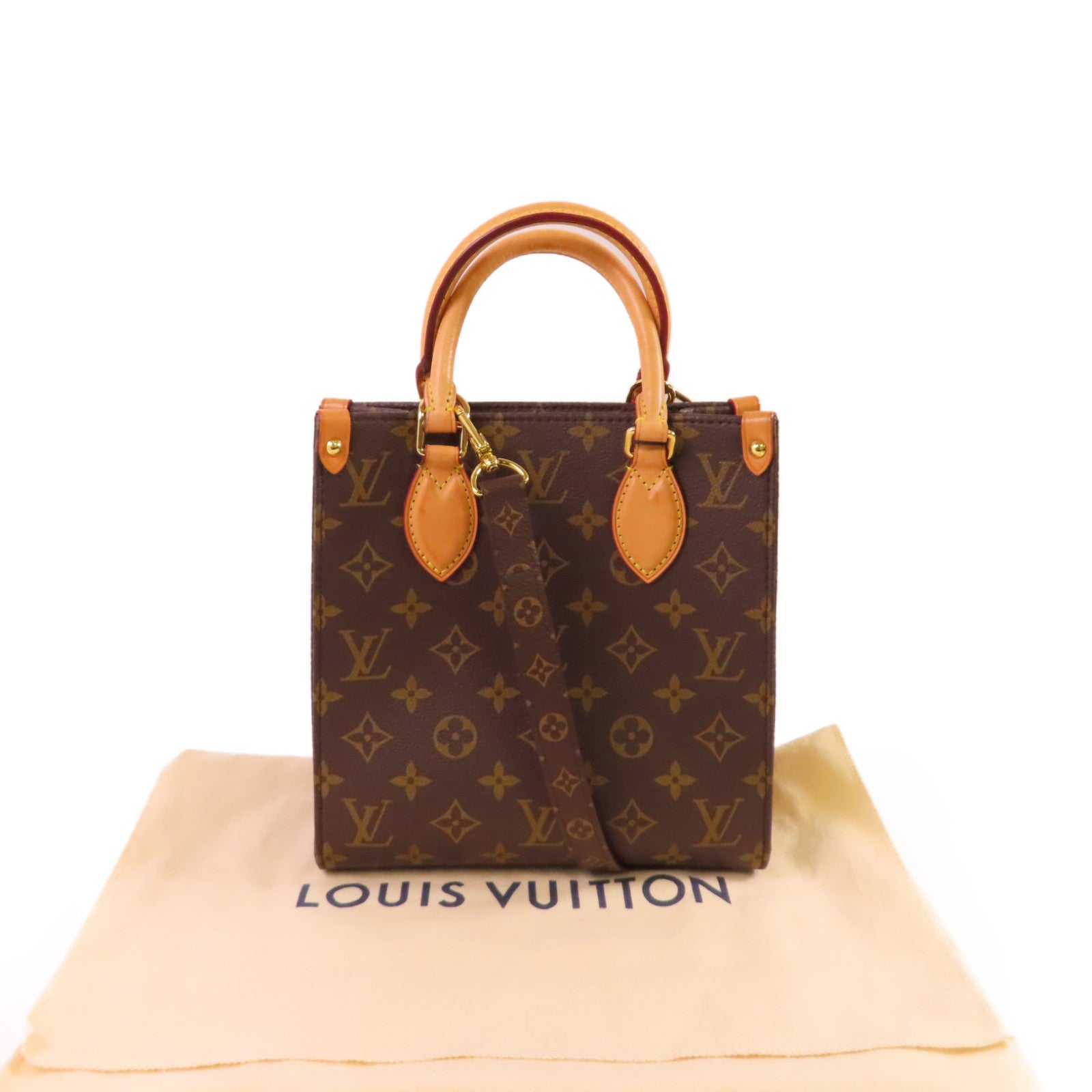 LOUIS VUITTON Monogram Sac Plat BB 2Way Tote Bag金扣手挽肩背兩用袋啡色