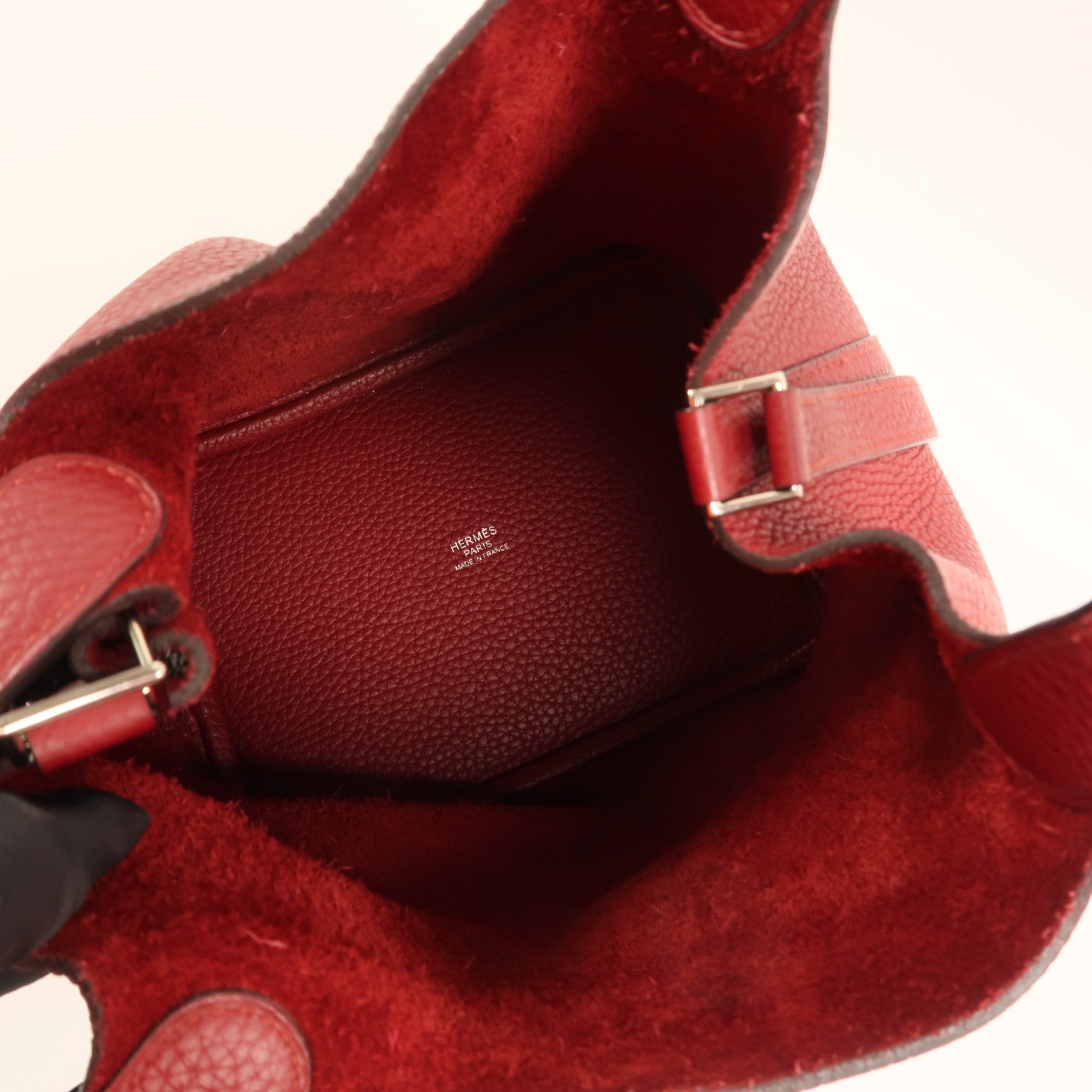 HERMES Clemence皮革Picotin PM銀扣手挽袋Rouge Grenat