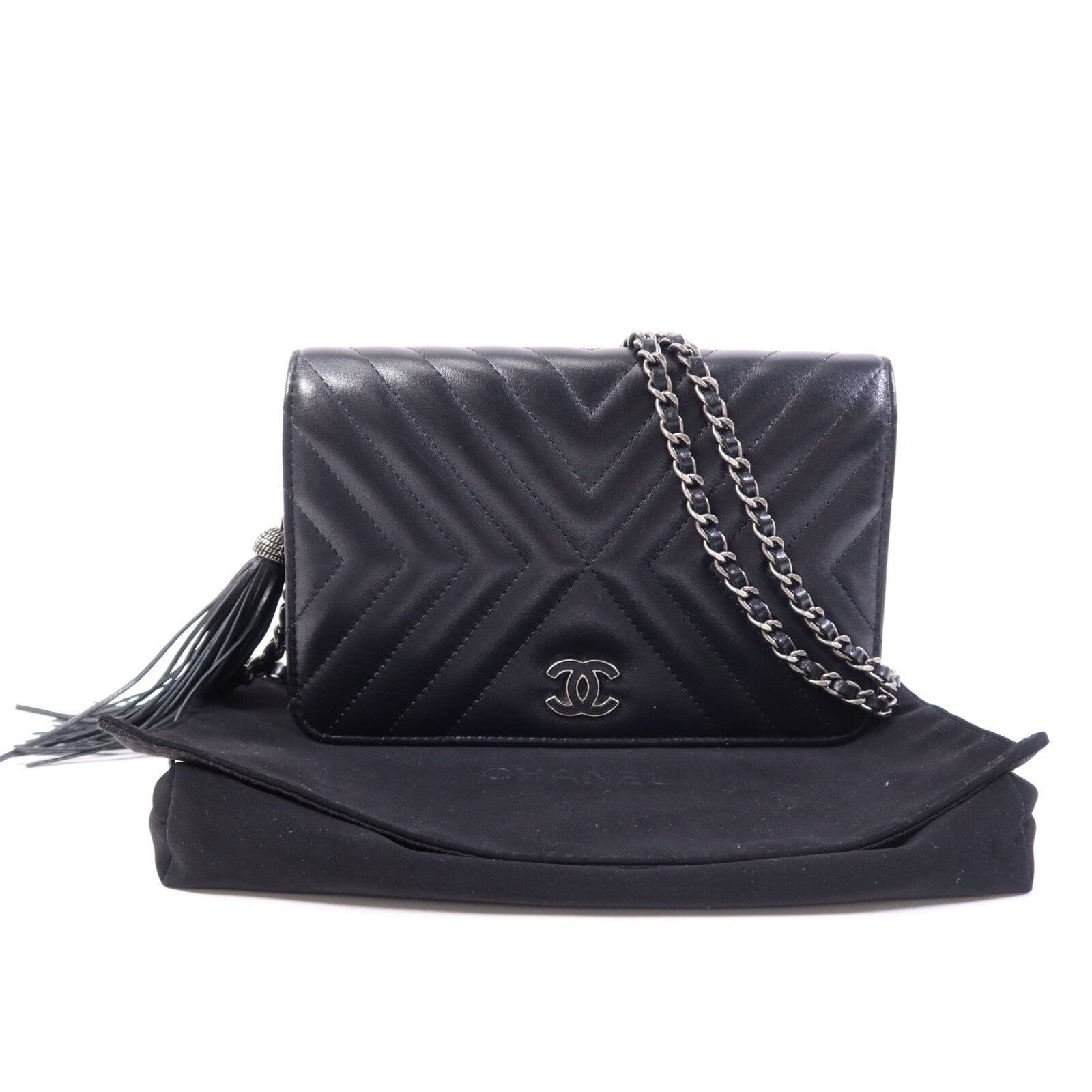 CHANEL 【激減優惠】牛皮皮革WOC Wallet On Chain銀扣鏈帶肩背袋