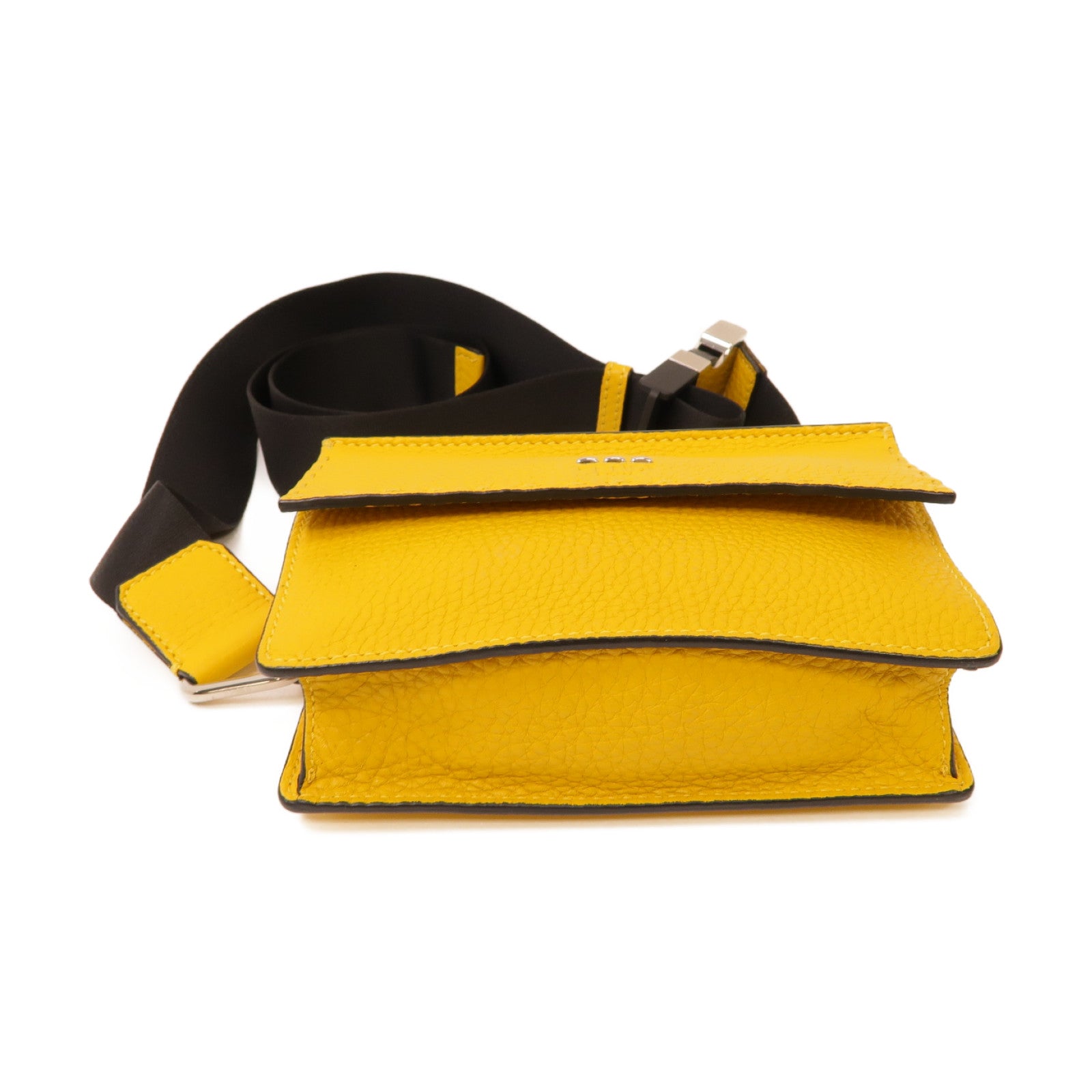 FENDI 牛皮皮革Shoulder Bag銀扣肩背袋黃色