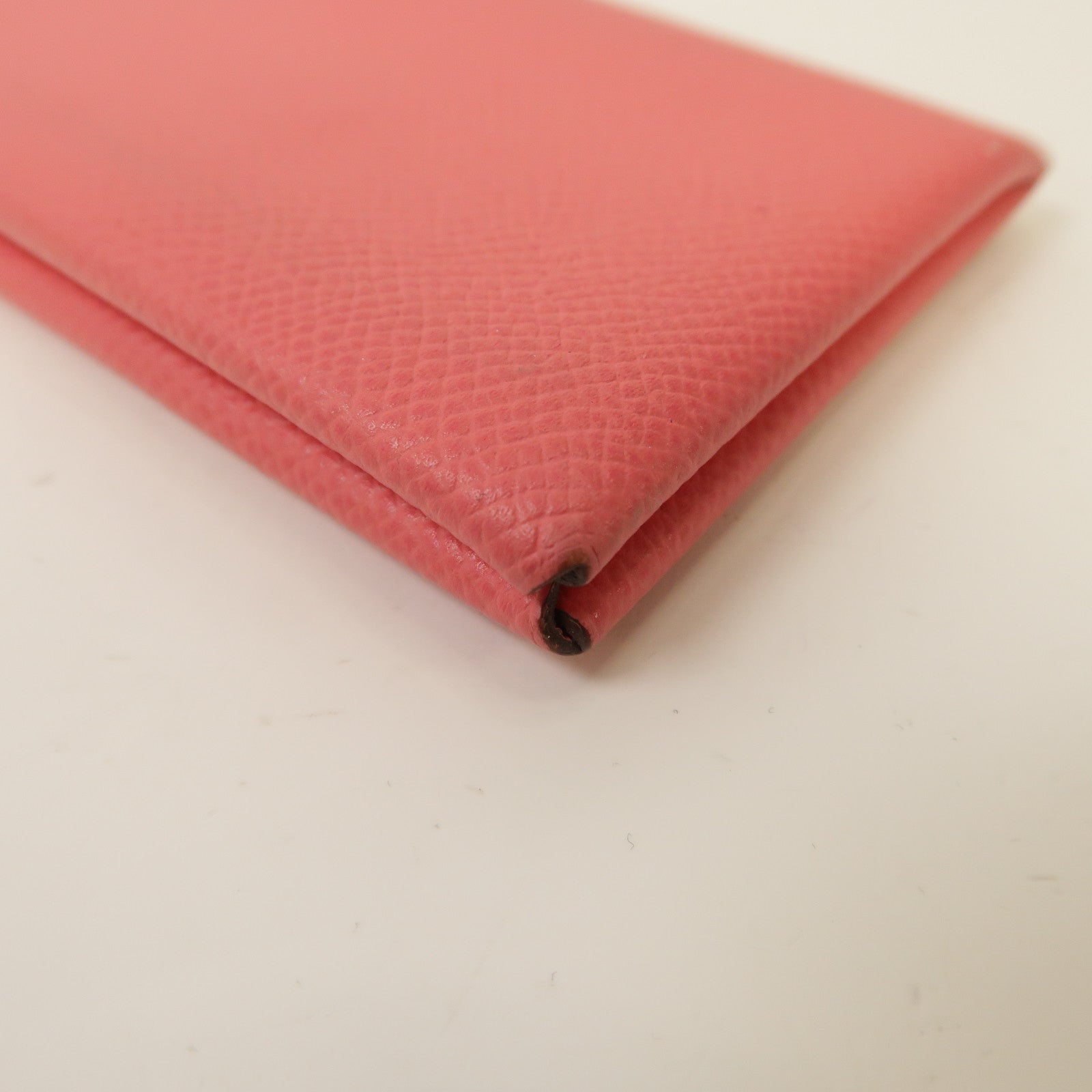 HERMES Epsom皮革Calvi銀扣卡片套Rose Azalee/粉紅色