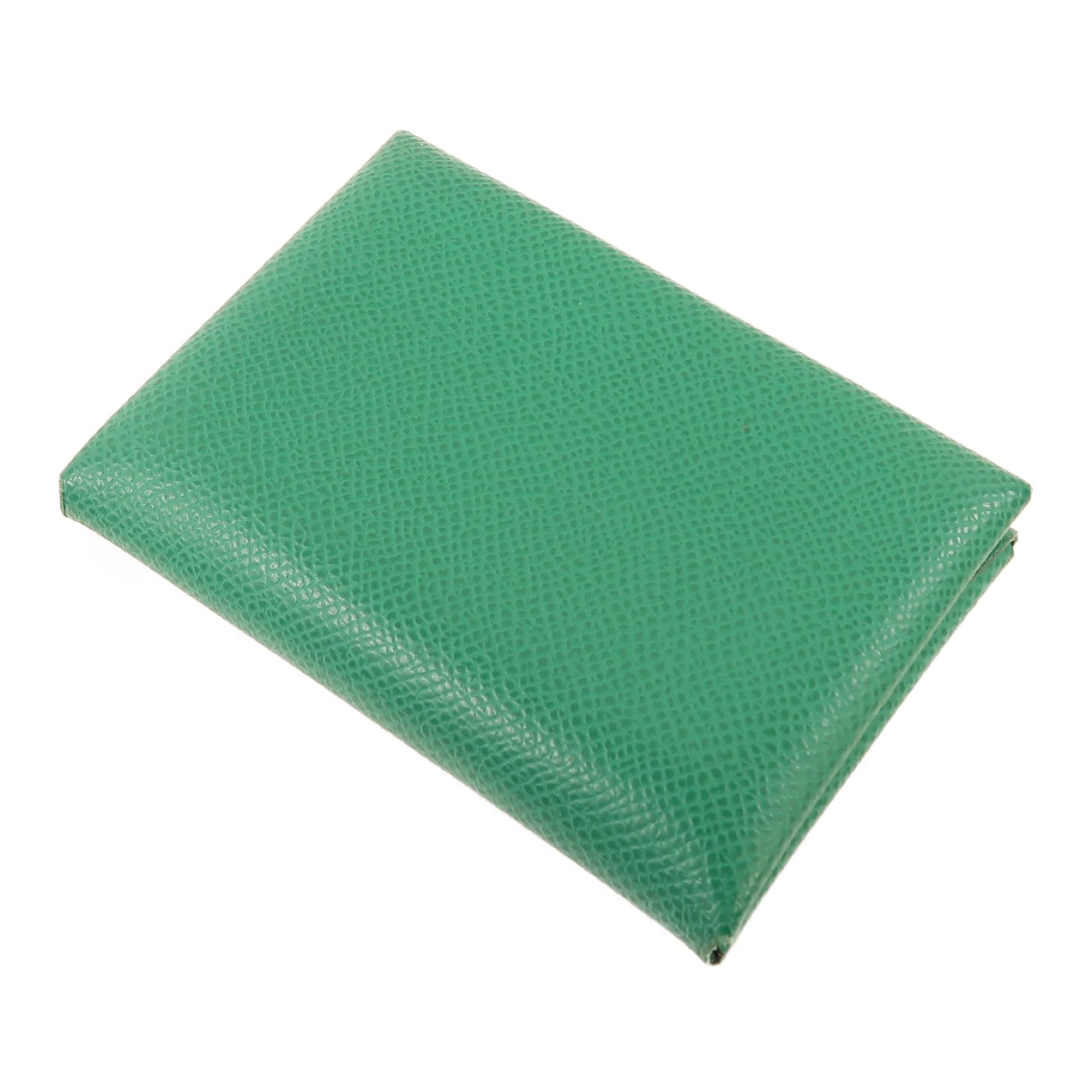 HERMES Epsom皮革Calvi Duo銀扣卡片套絲絨綠色