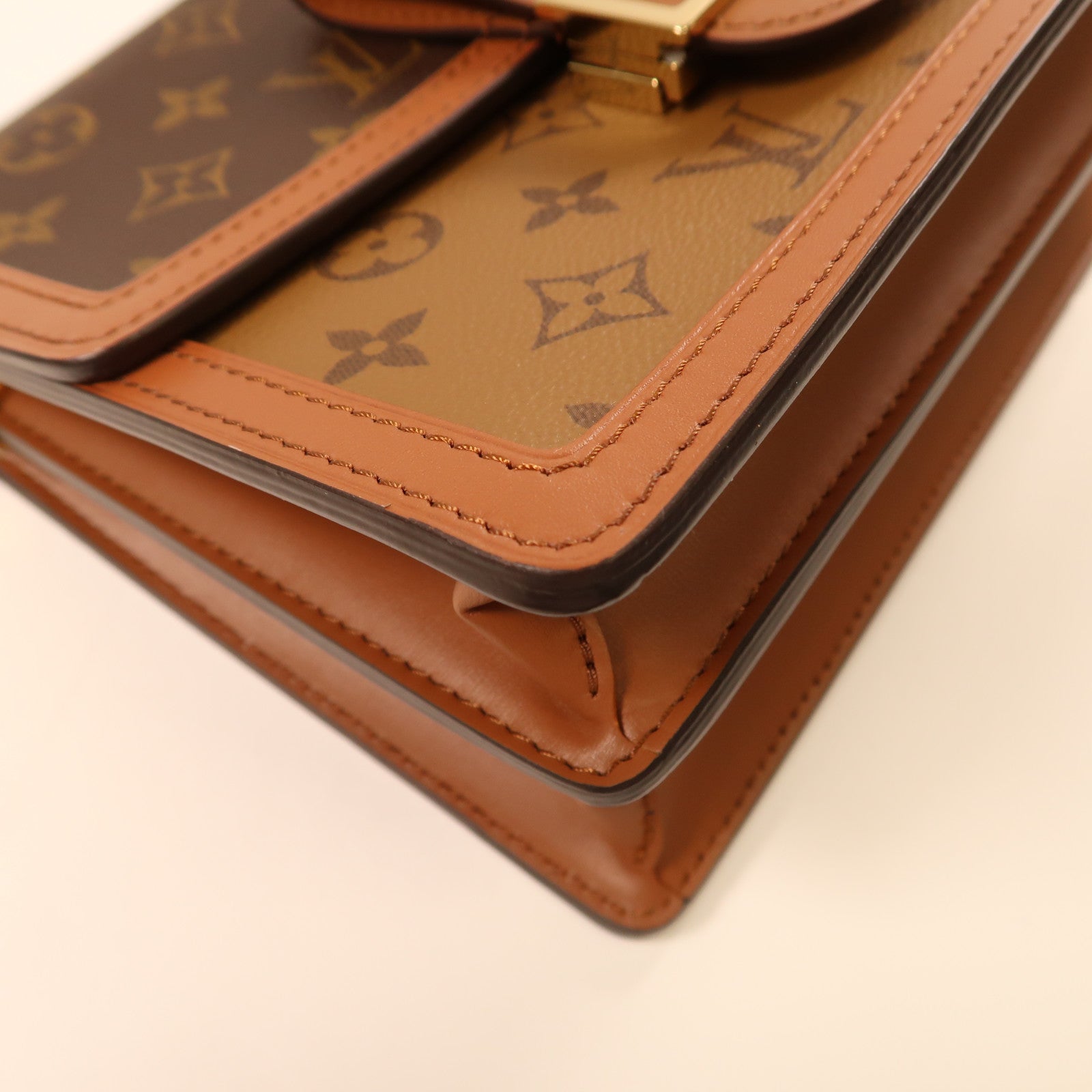 LOUIS VUITTON Monogram Reverse Dauphine MM金扣肩背兩用袋啡色