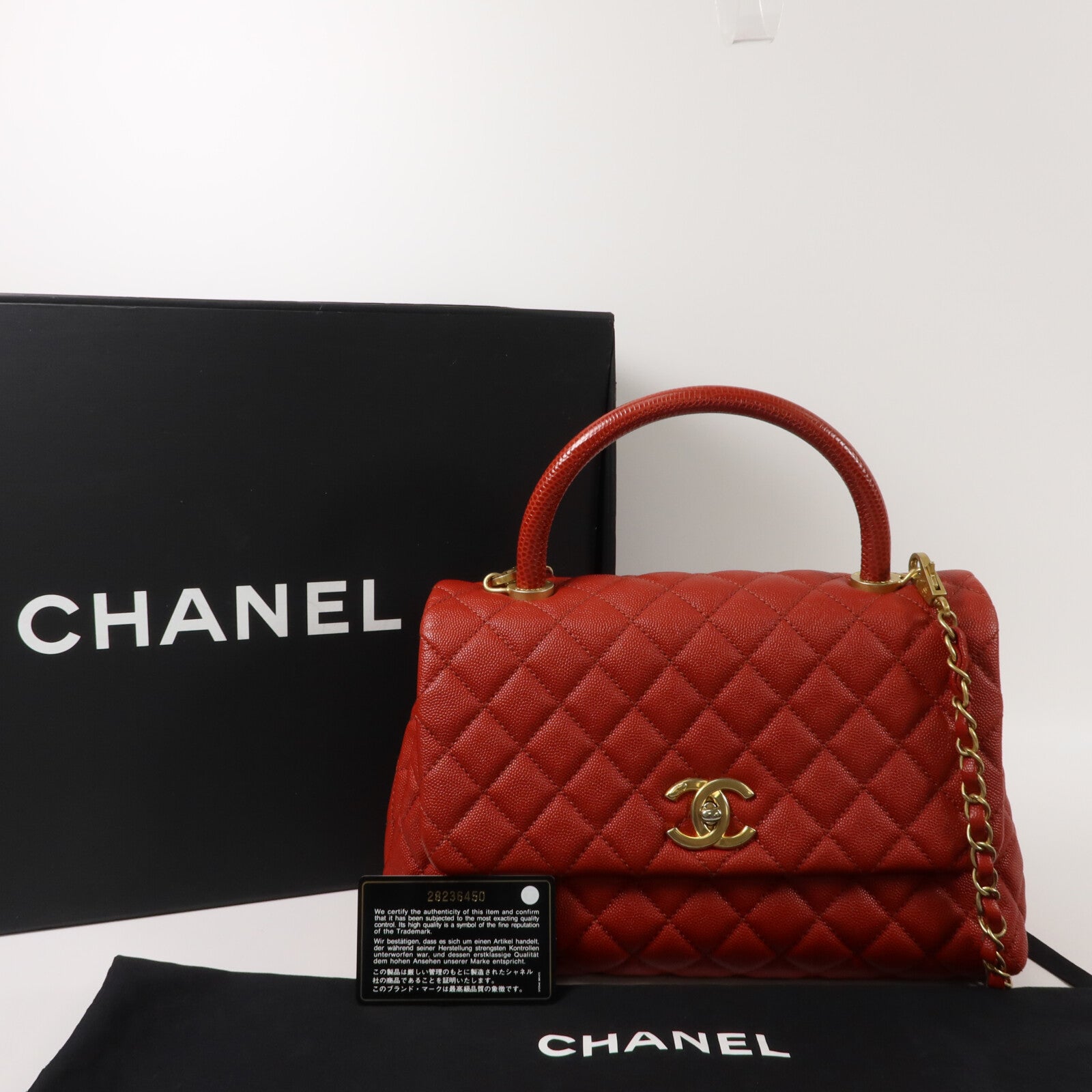CHANEL 牛皮皮革Coco Handle Medium鏈帶手挽肩背兩用袋