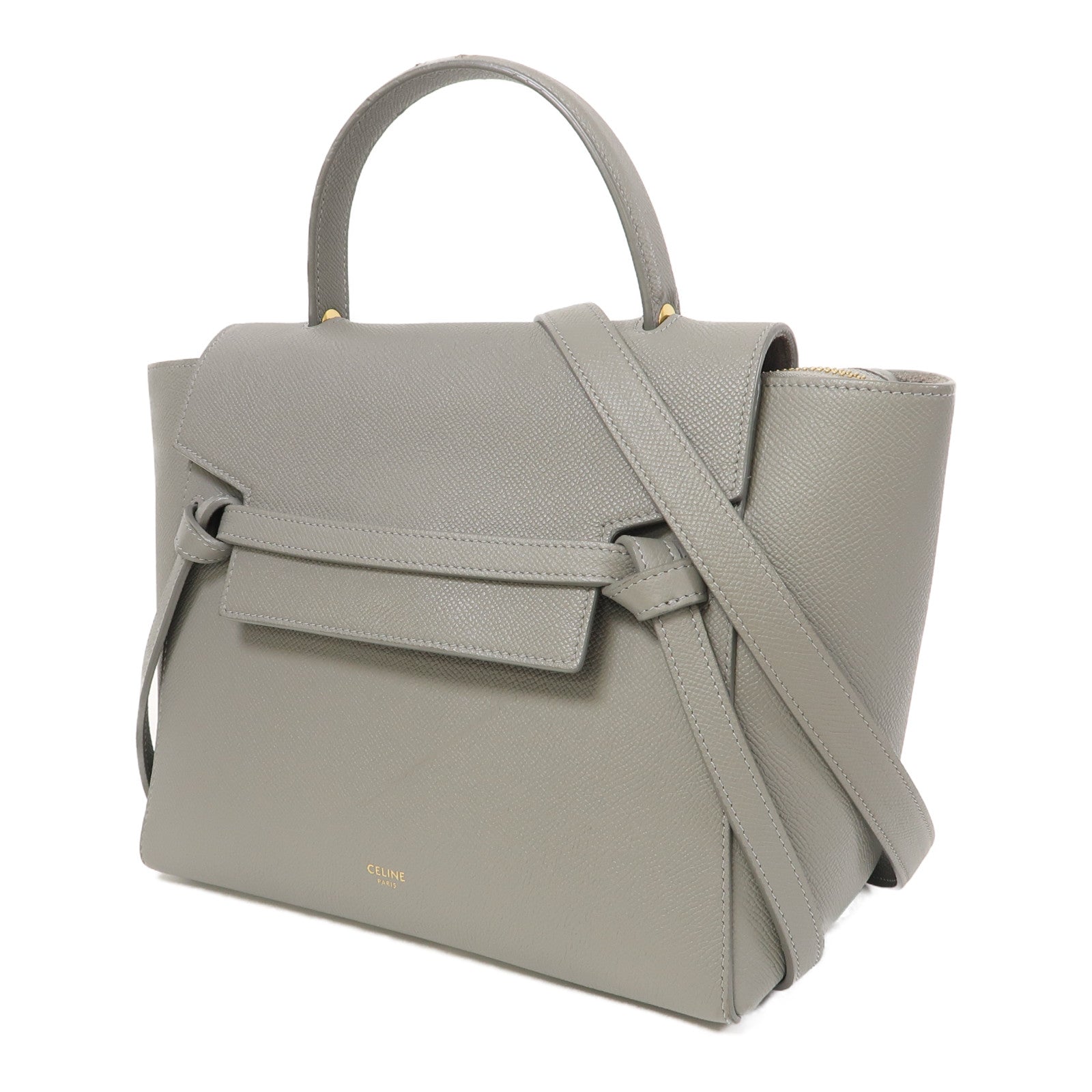 CELINE 牛皮皮革Belt Bag金扣手挽肩背兩用袋灰色