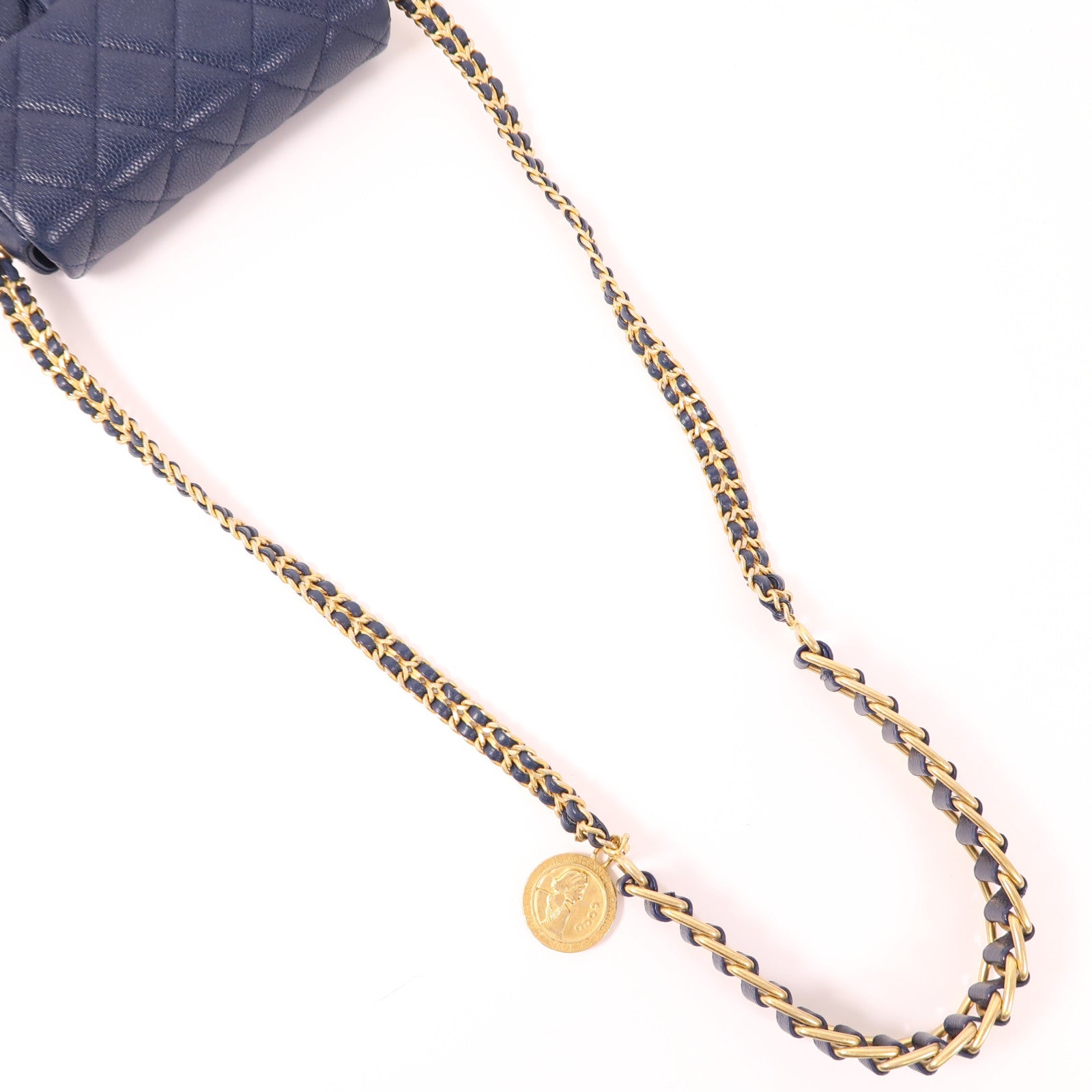 CHANEL 牛皮皮革Chain Shoulder金扣鏈帶肩背袋