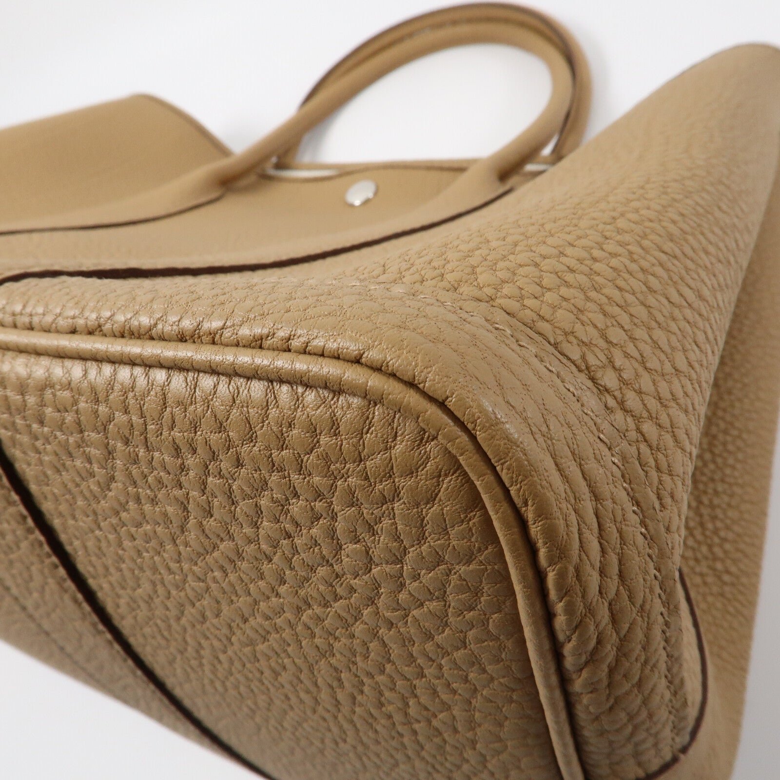 HERMES Clemence皮革GardenParty PM銀扣手挽袋Biscuit