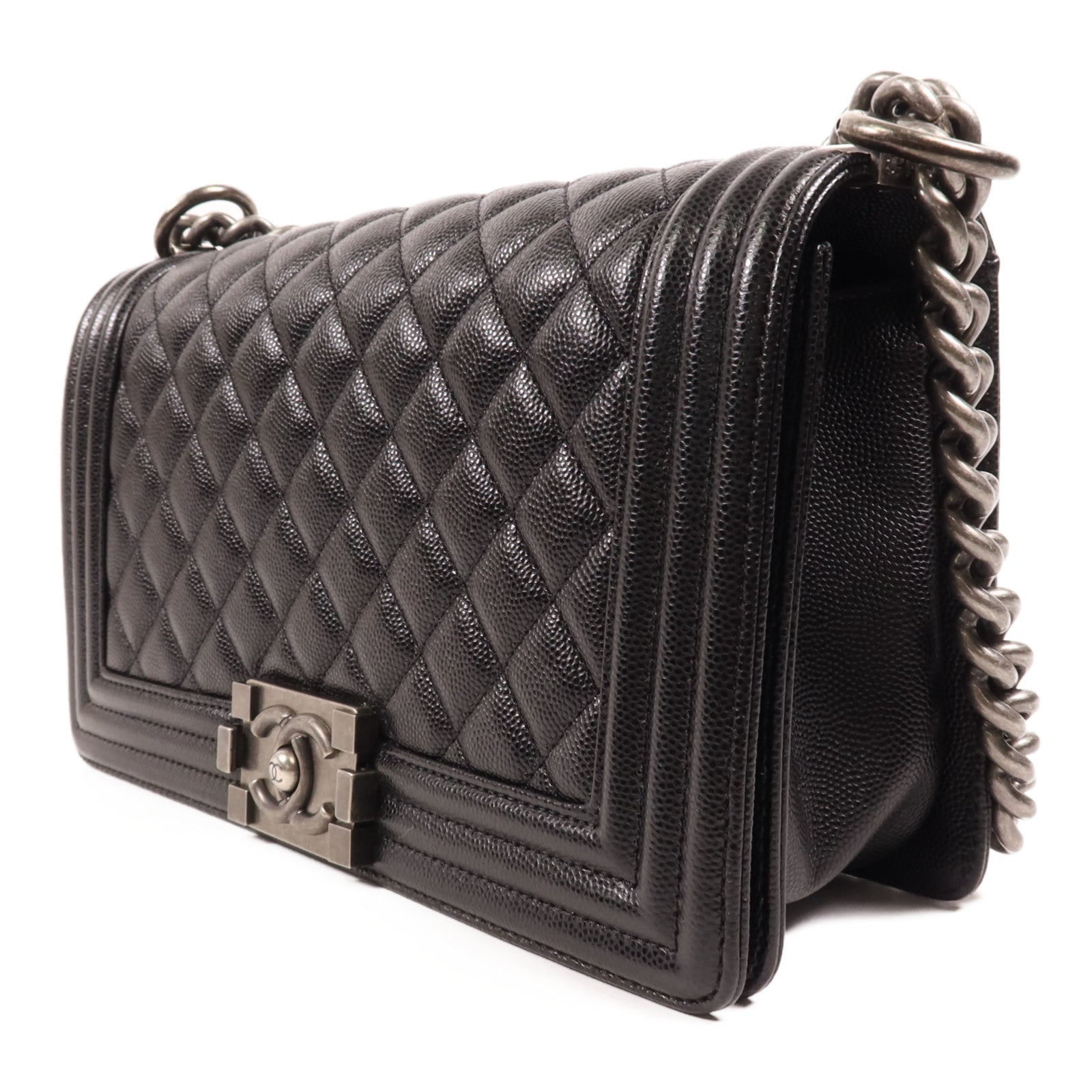 CHANEL 牛皮皮革Boy 25銀扣肩背袋