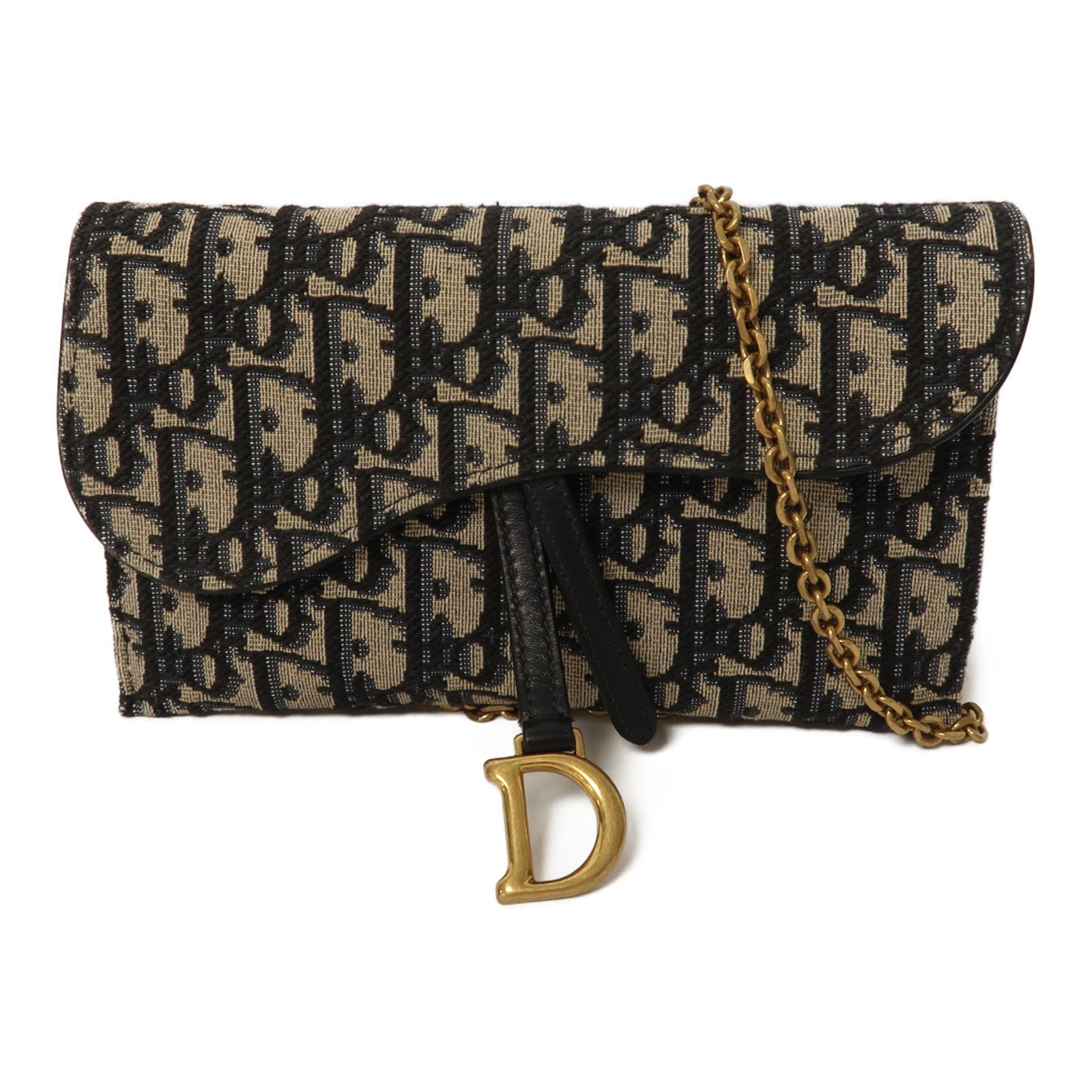 Dior 帆布Shoulder Bag金扣鏈帶肩背袋藍色/米色
