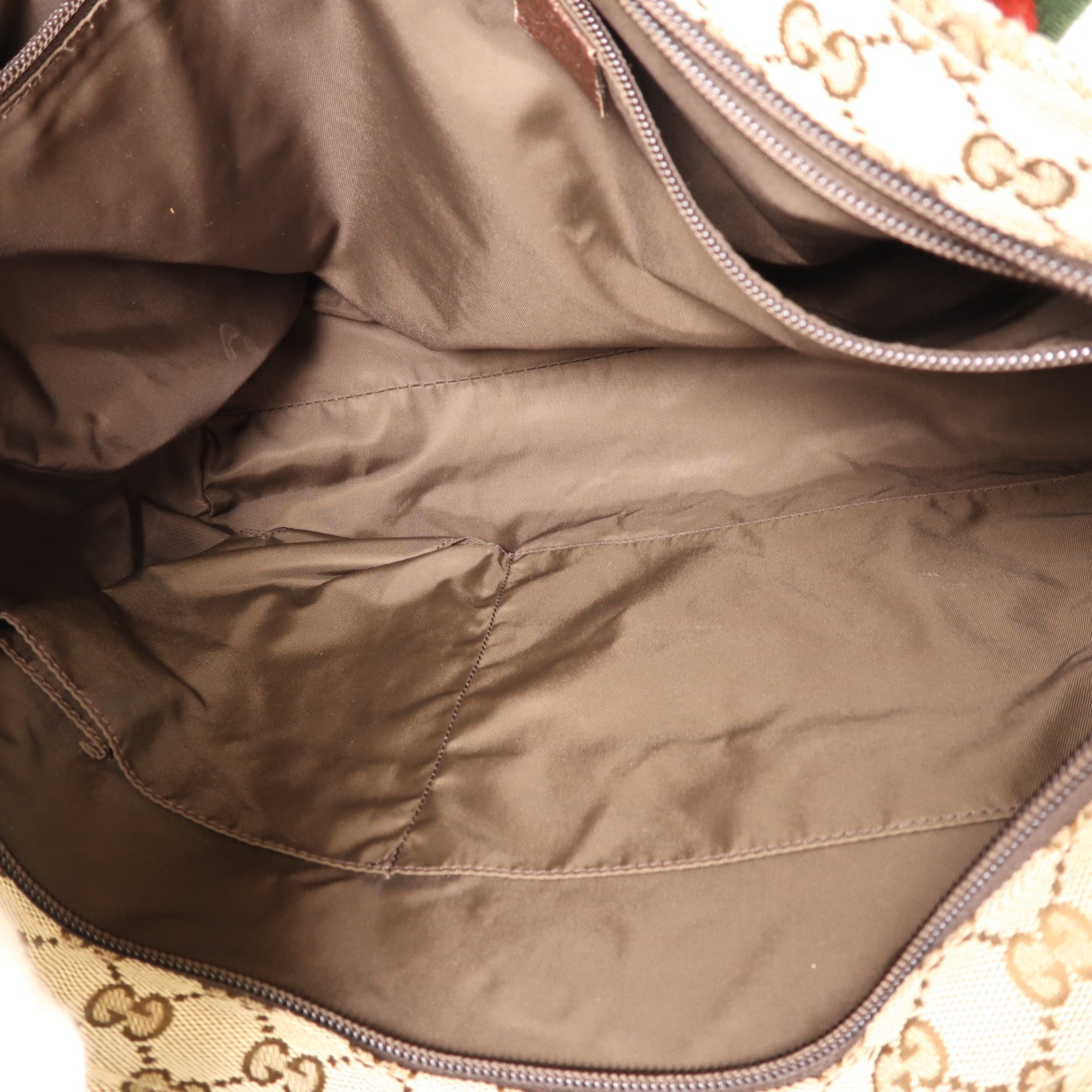 GUCCI 帆布GG Webbing Line手挽袋棕色