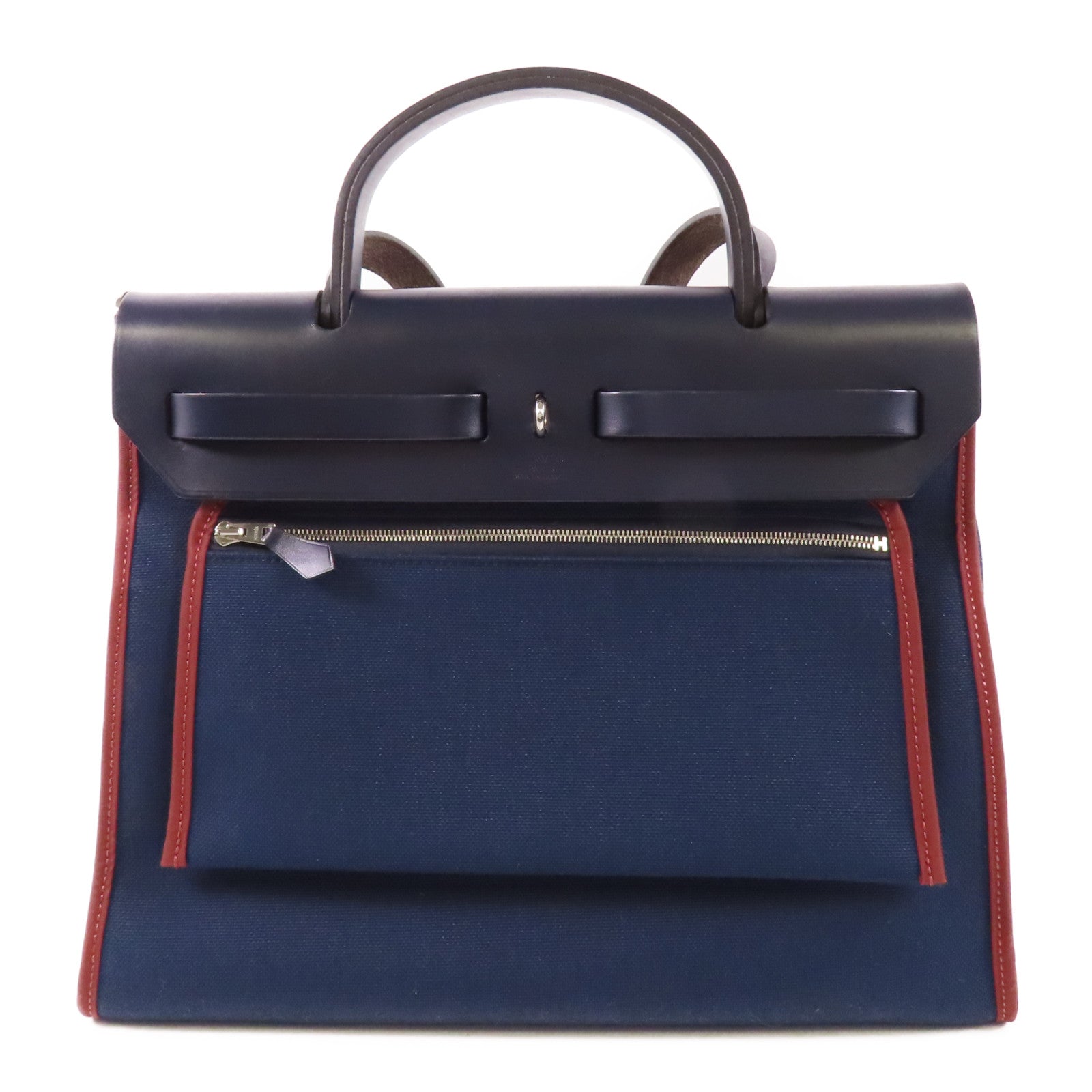 HERMES 【激減優惠】帆布Herbag銀扣手挽肩背兩用袋76 Bleu Indigo