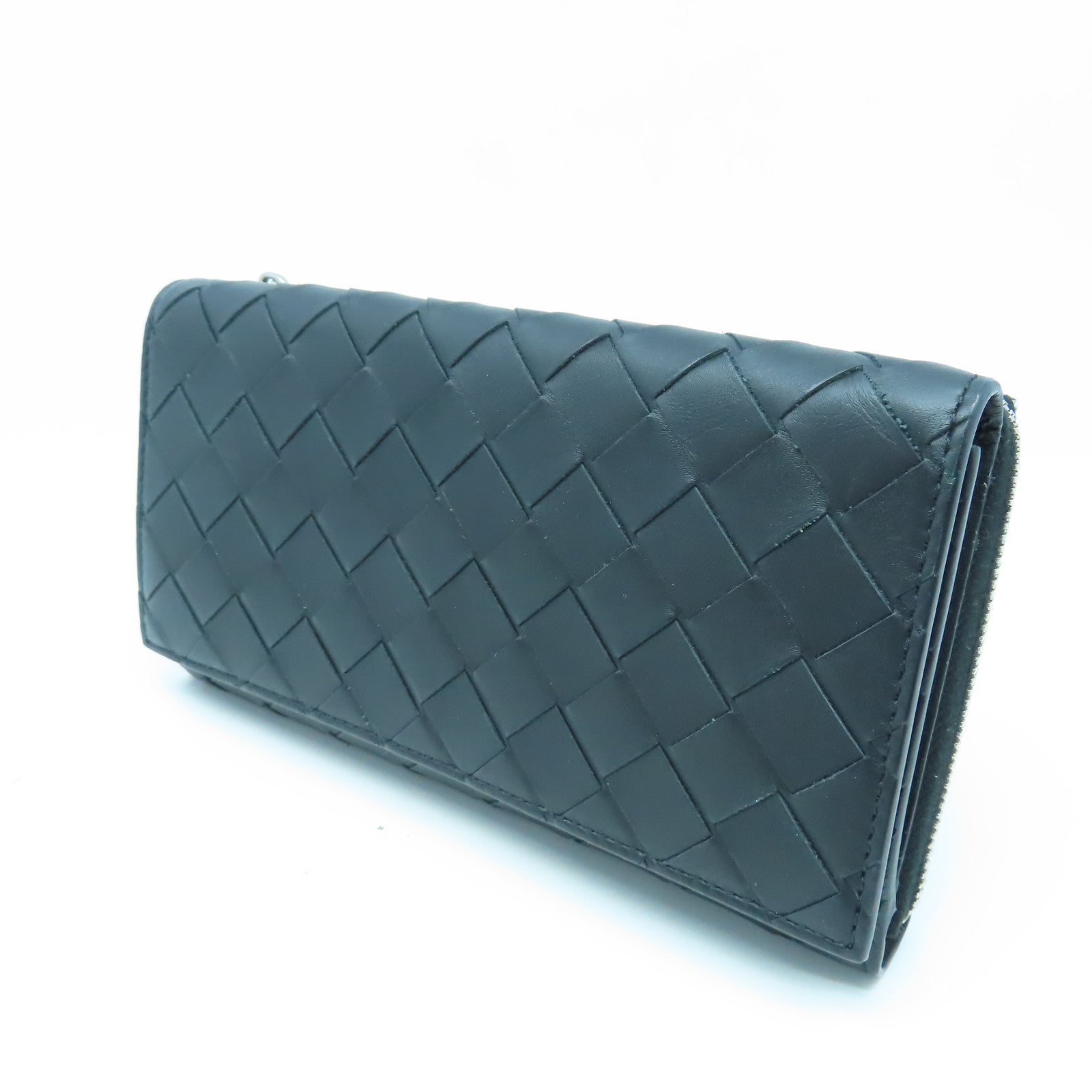 BOTTEGA VENETA 【激減優惠】羊皮皮革Round Long Wallet銀扣長錢包黑色