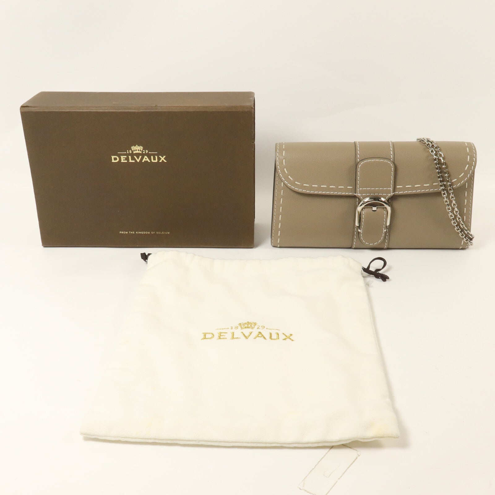 Delvaux 牛皮皮革Brillant Long Wallet Chain鏈帶肩背袋