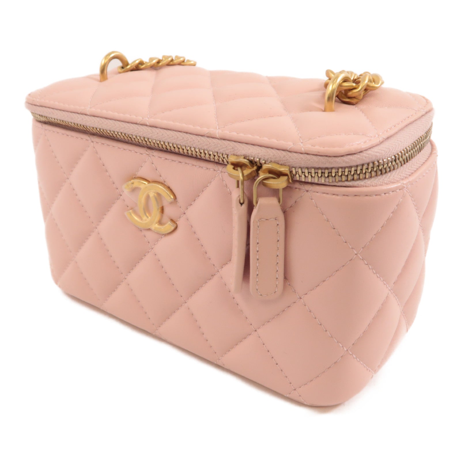 CHANEL 菱格皮革Vanity Case金扣鏈帶肩背袋