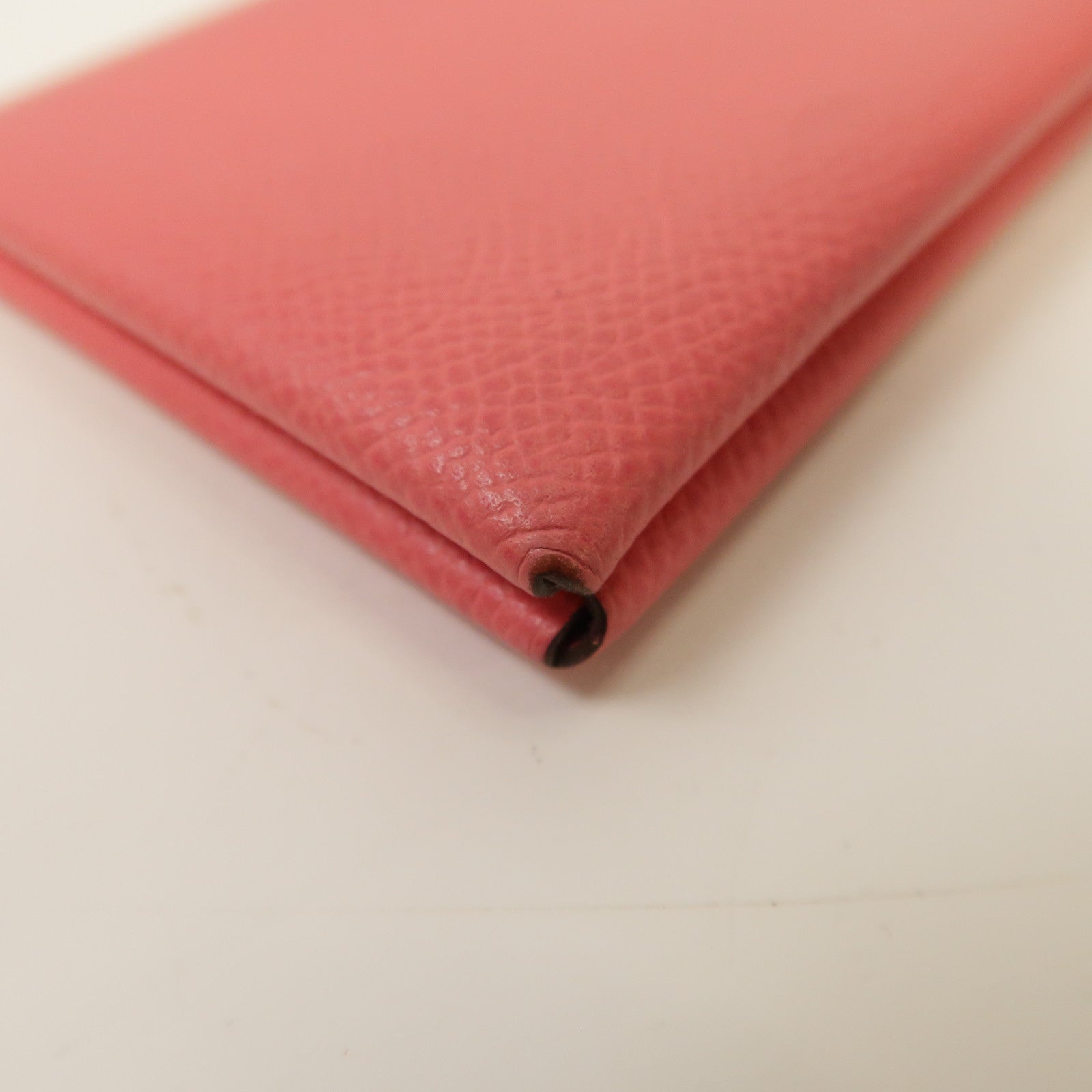 HERMES Epsom皮革Calvi銀扣卡片套Rose Azalee/粉紅色