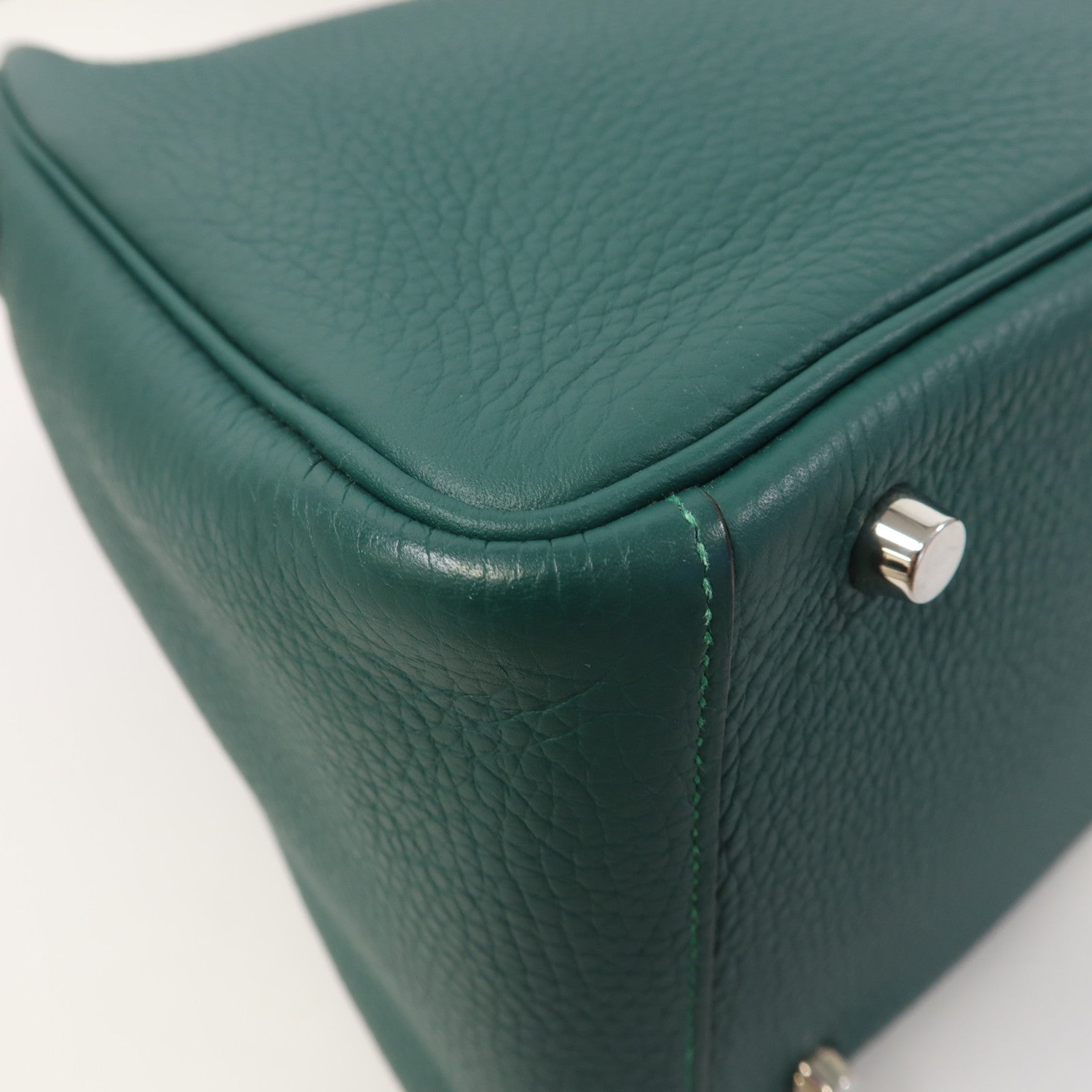 HERMES Clemence皮革Lindy 30銀扣手挽肩背兩用袋Malachite/綠色