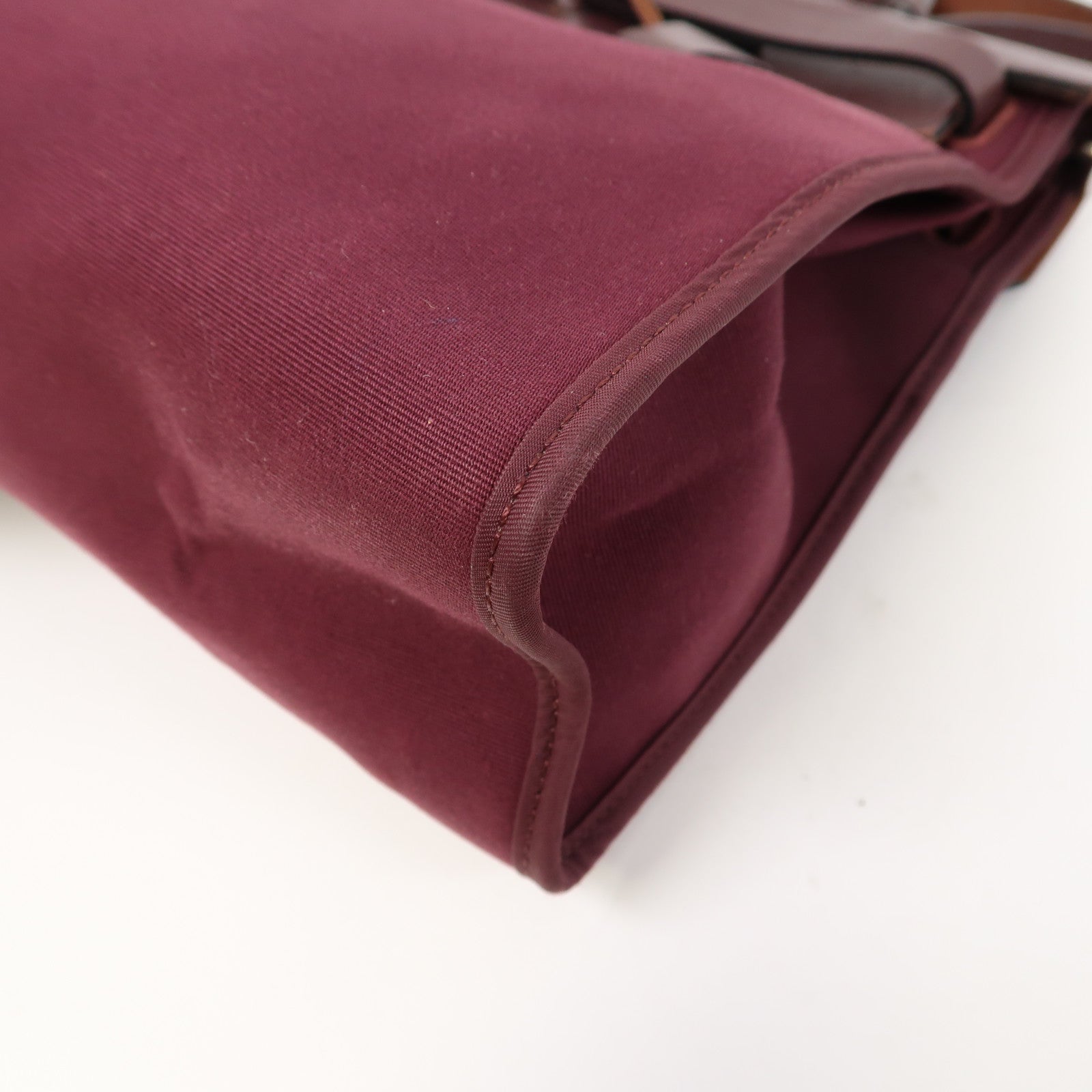 HERMES 帆布Herbag PM銀扣手挽肩背兩用袋波爾多酒紅色