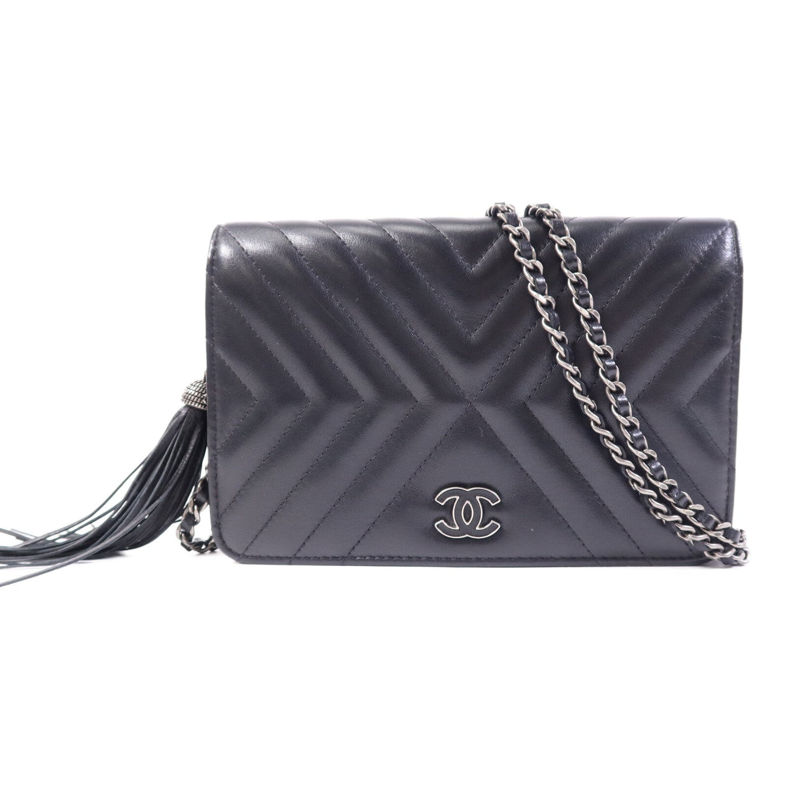 CHANEL 【激減優惠】牛皮皮革WOC Wallet On Chain銀扣鏈帶肩背袋