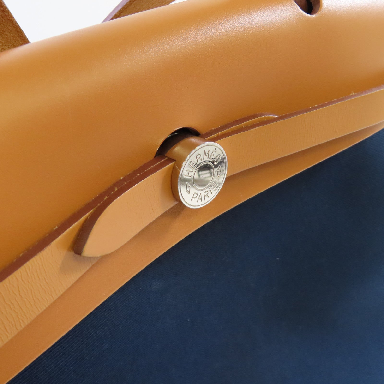 HERMES 帆布Herbag PM 2Way Shoulder Bag銀扣手挽肩背兩用袋馬爾他藍色/啡色